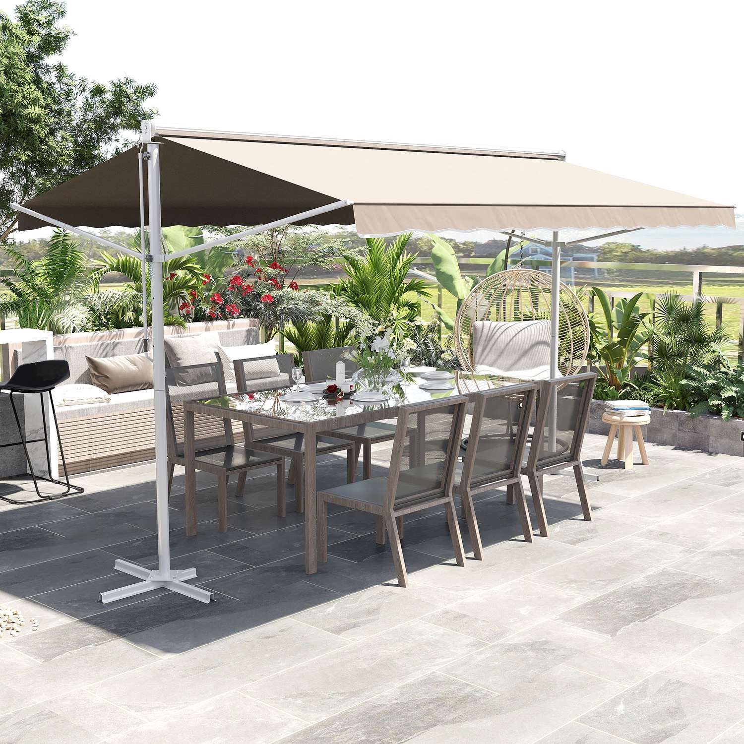 Opvouwbaar tuinzonnescherm 4x3M Beige – Zon- en weerbescherming