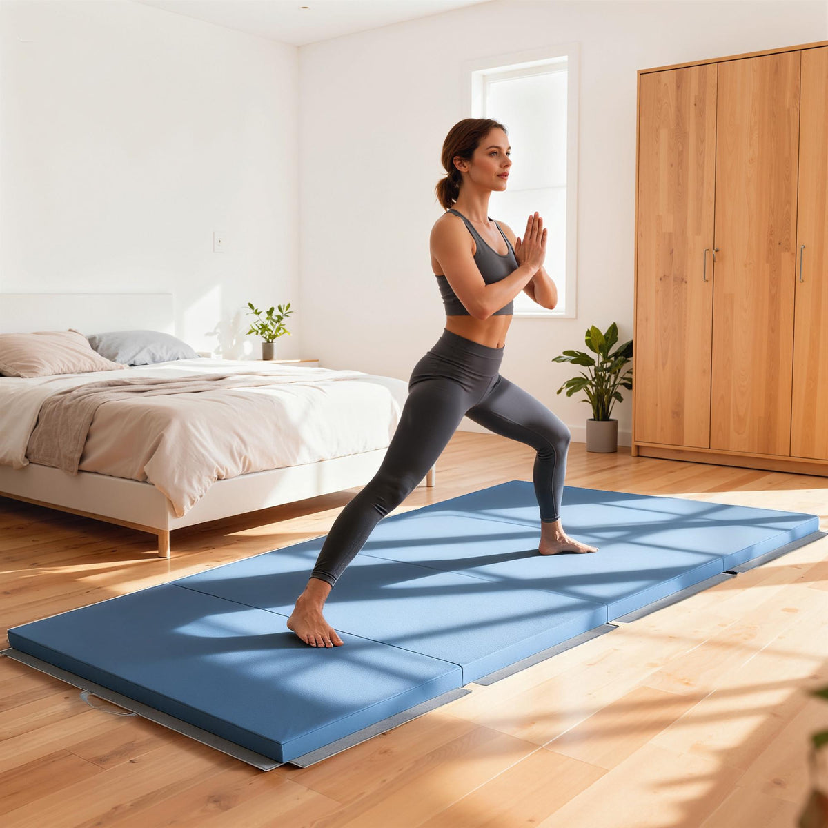 Opvouwbare trainingsmat met handvatten, 240x120x5 cm, lichtblauw
