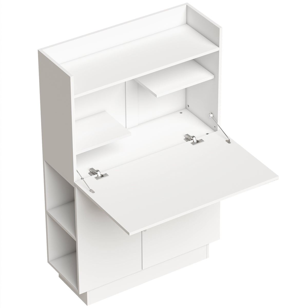 Opklapbaar bureau met planken en kast, 128 cm, wit
