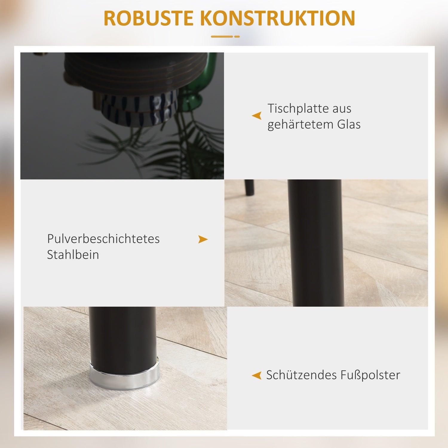 Gehard glazen 5-delige eetset, tafel en zwarte stoelen