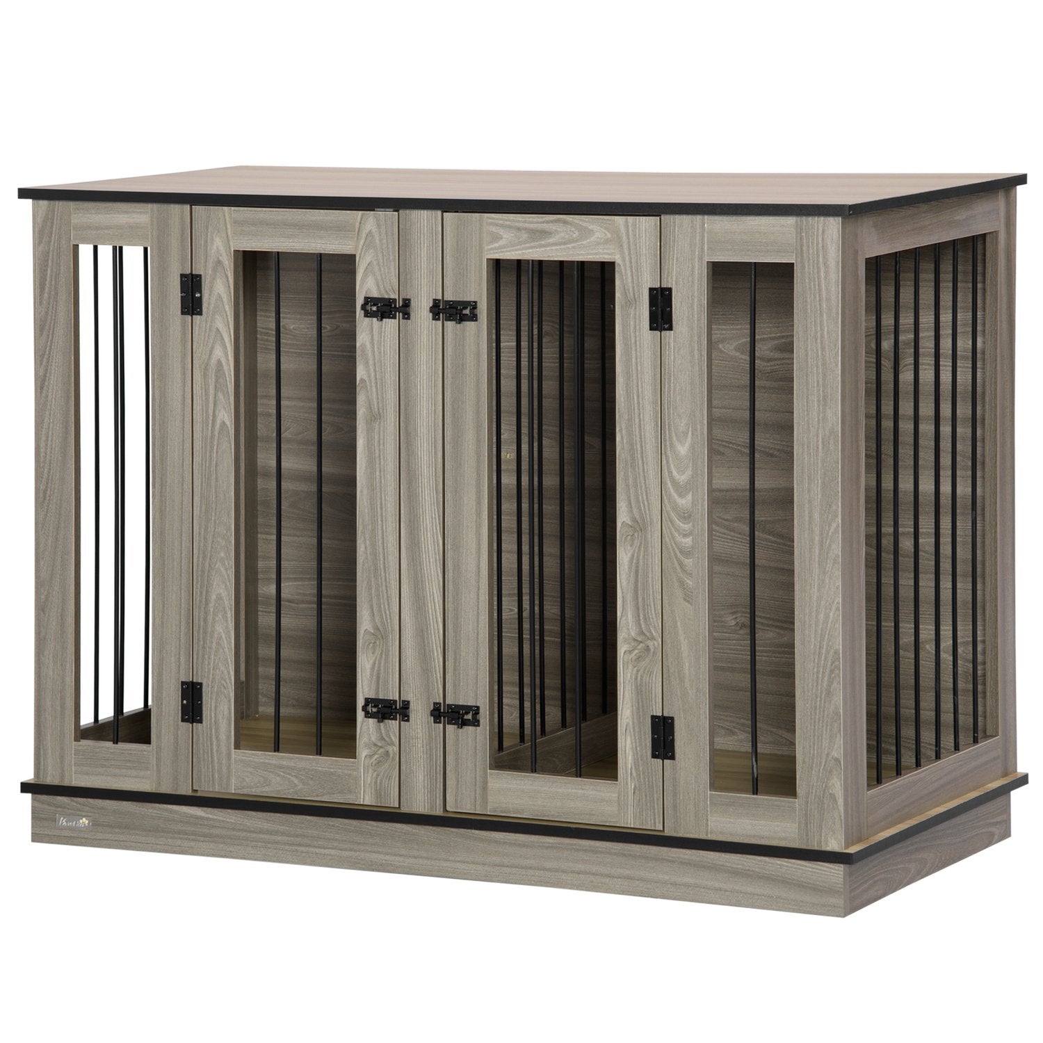 Hondenbench met verdeler, donker walnoot & eiken, 120x60x88,5 cm