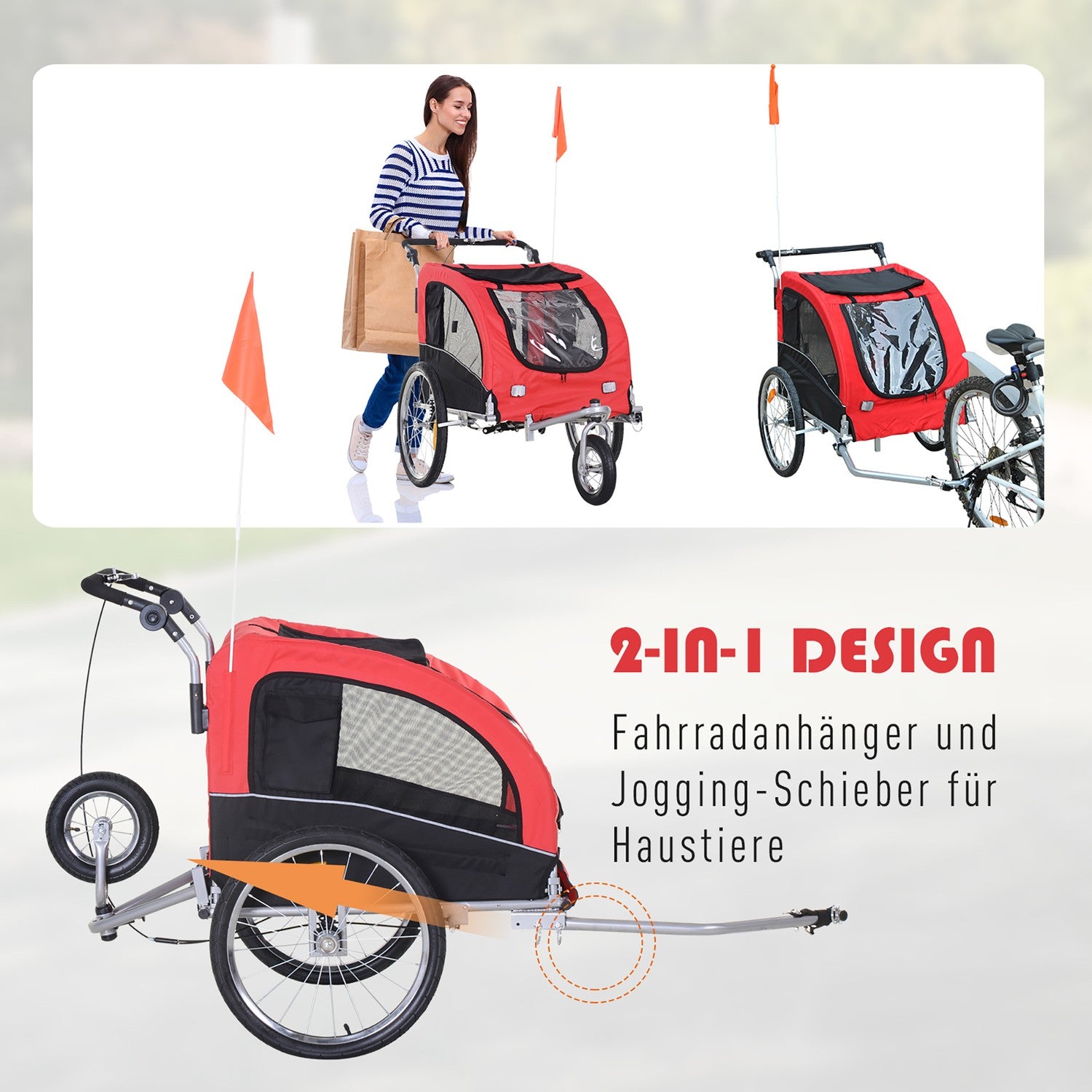 Hondenfietskar – Rood & Zwart, 155 x 83 x 108 cm
