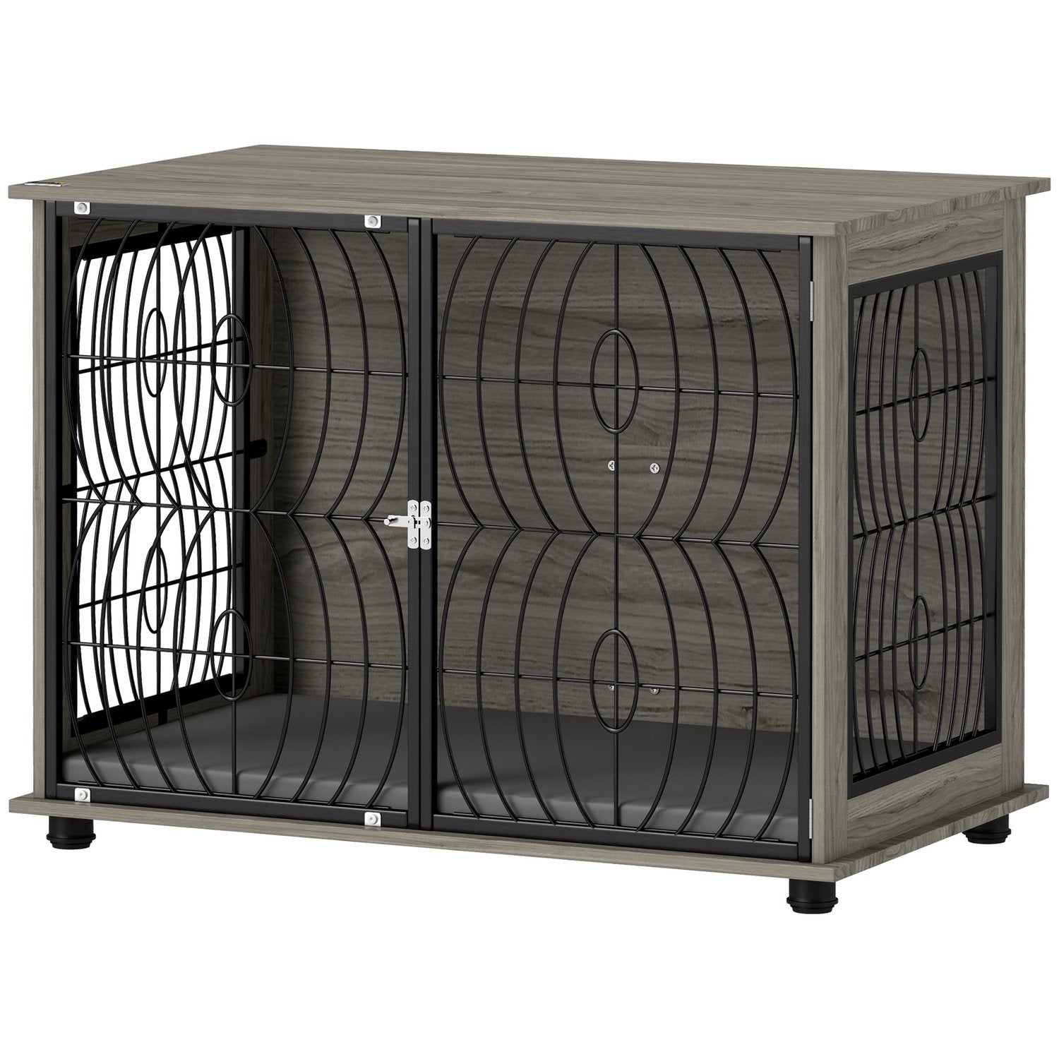 Hundebox Indoor mit Kissen und Fenster – gross, grau