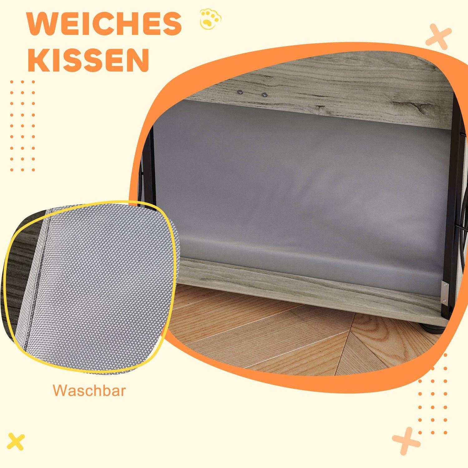 Hundebox Indoor mit Kissen und Fenster – gross, grau