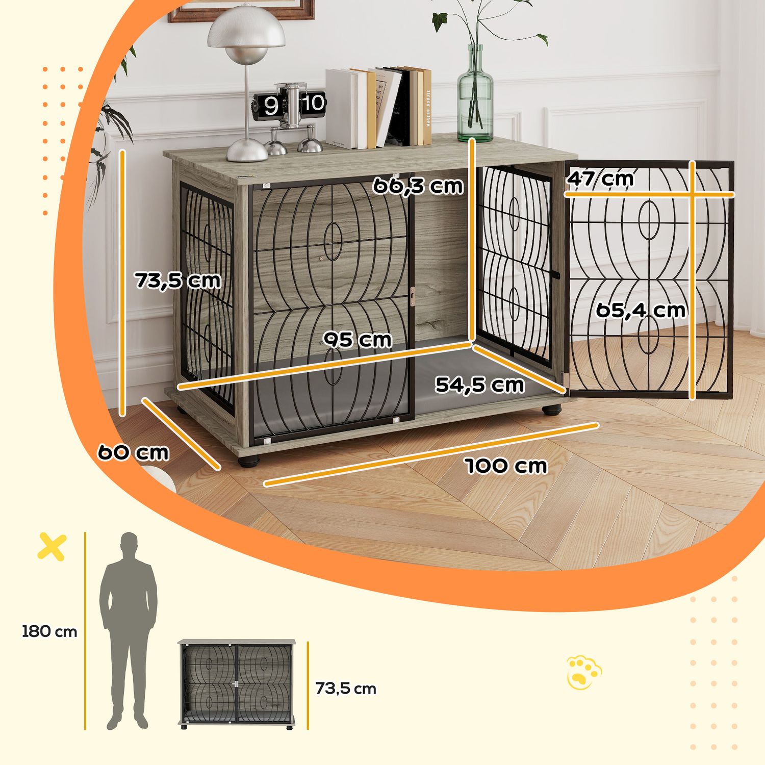 Hundebox Indoor mit Kissen und Fenster – gross, grau