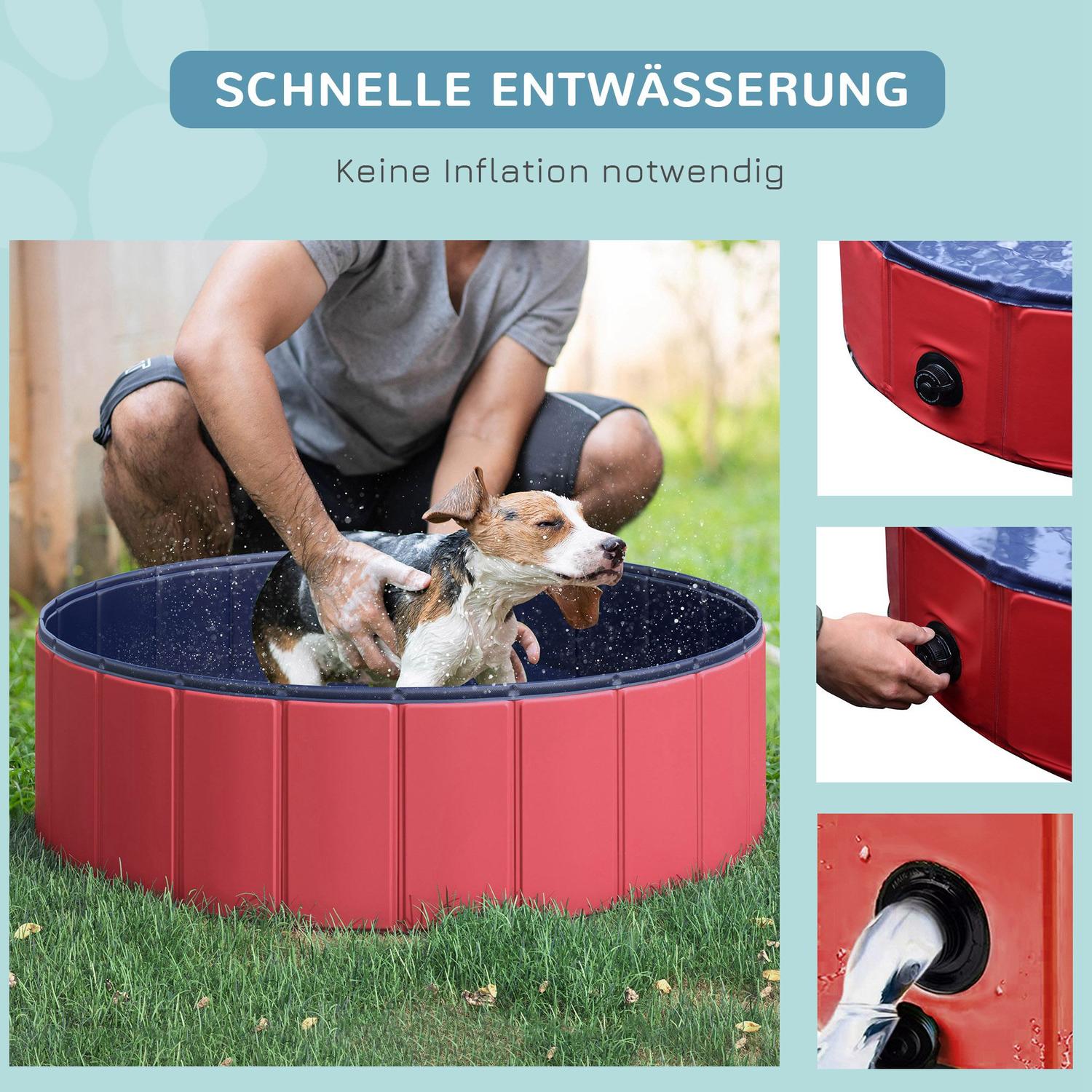 Hondenbad, duurzaam PVC en hout, 100x30 cm, Rood
