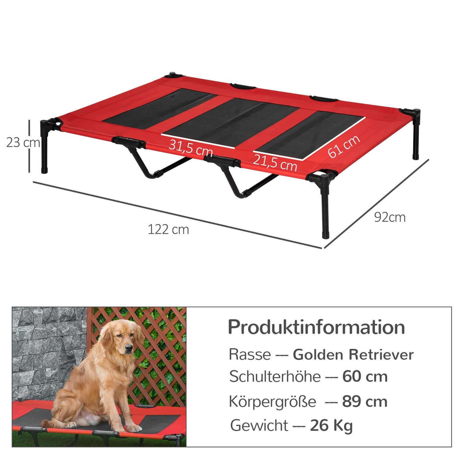 Hondenbed van metaal – groot, rood, Oxford-stof