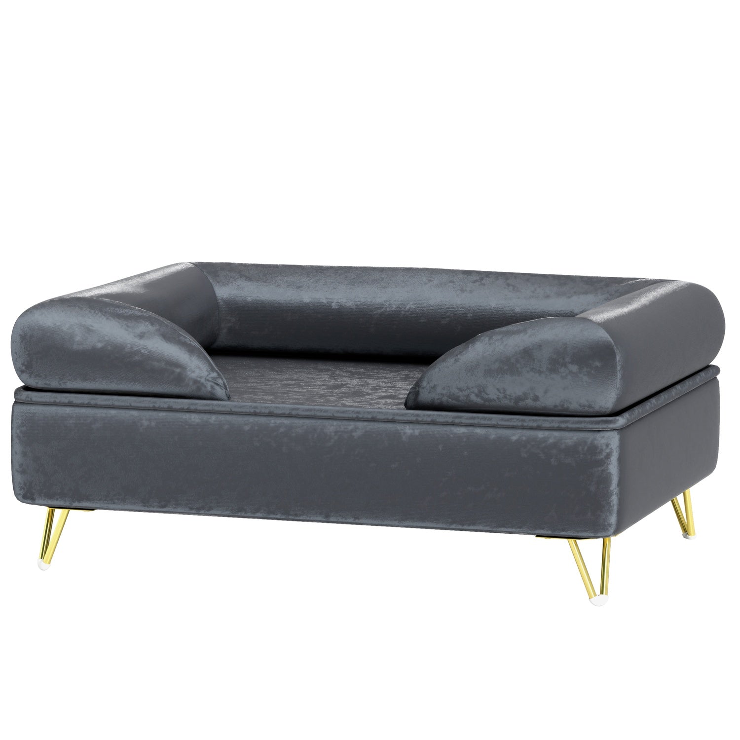 Hondensofa van fluweel, Grijs, opvouwbaar, 76x53,5x34cm