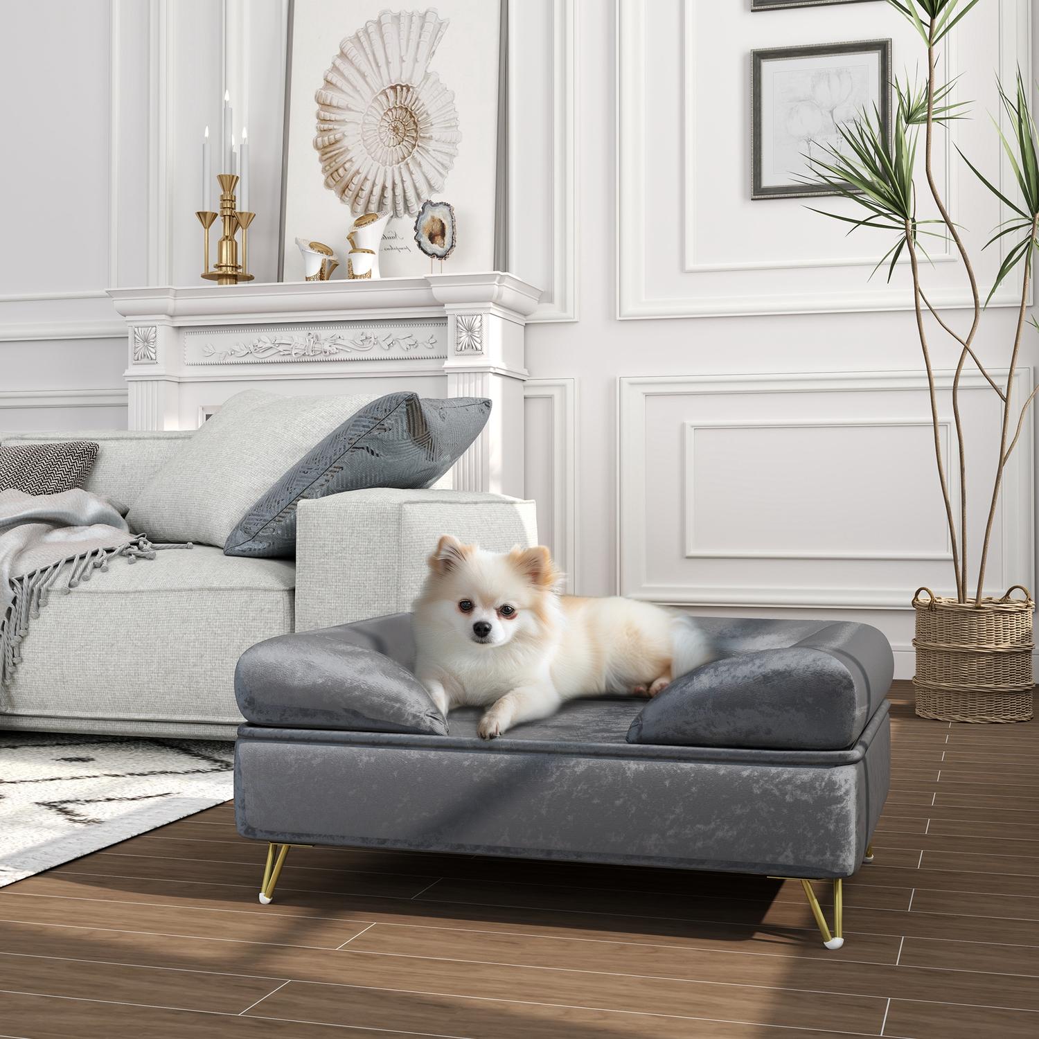 Hondensofa van fluweel, Grijs, opvouwbaar, 76x53,5x34cm