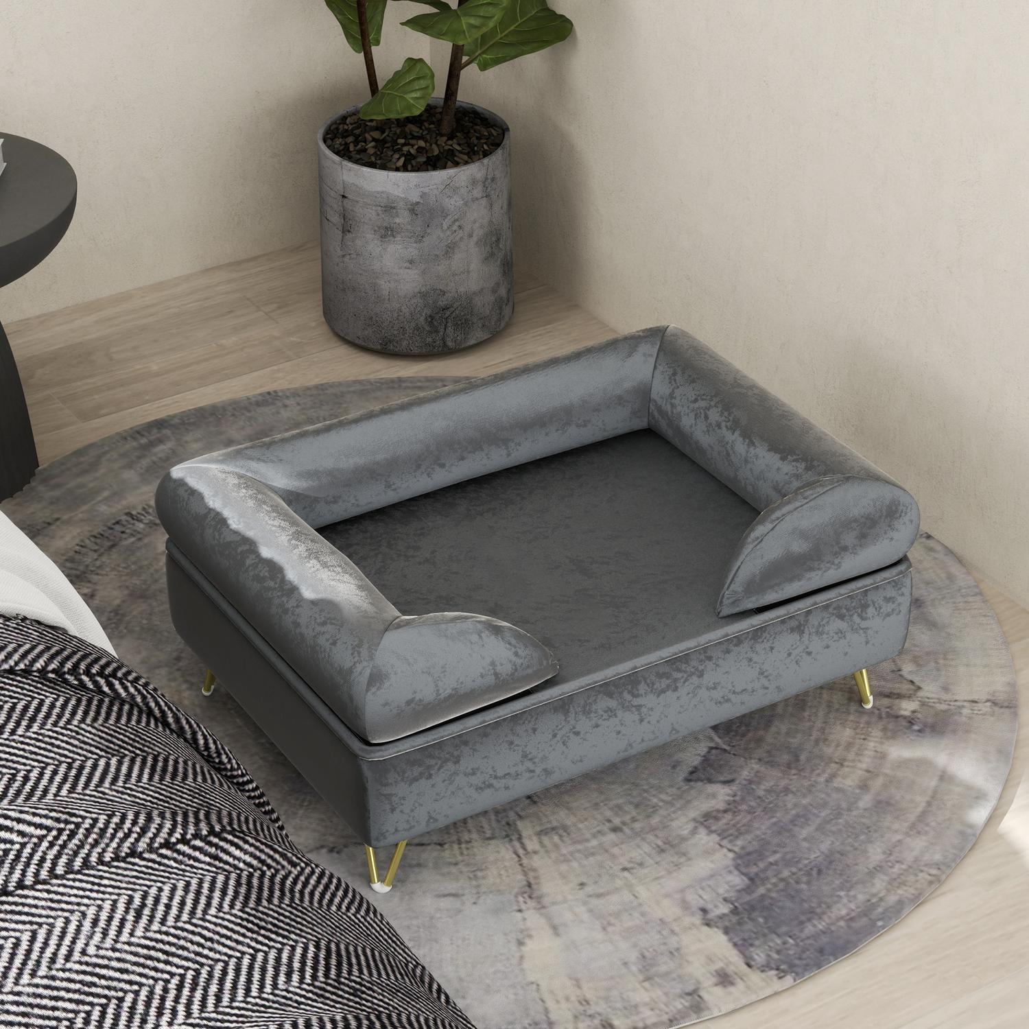 Hondensofa van fluweel, Grijs, opvouwbaar, 76x53,5x34cm