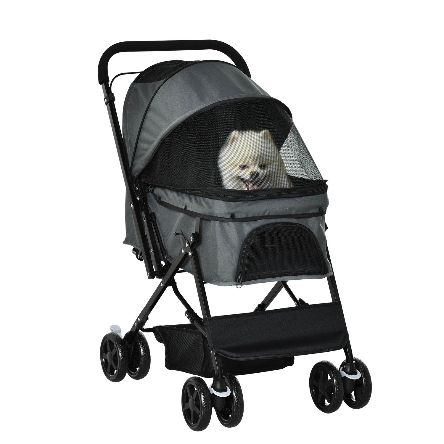 Hondenbuggy, Huisdierbuggy voor kleine huisdieren, donkergrijs Oxford 76,5 cm