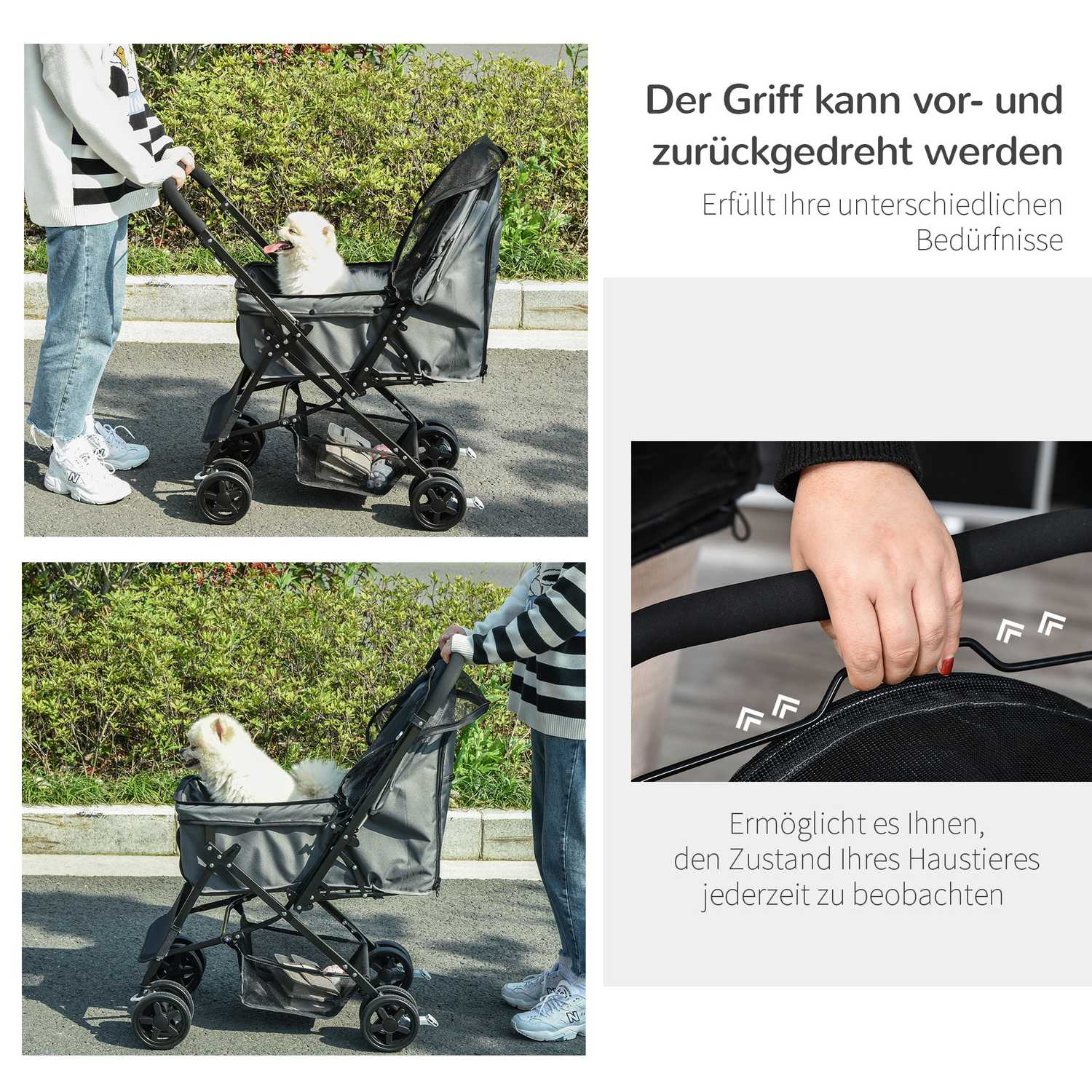 Hondenbuggy, Huisdierbuggy voor kleine huisdieren, donkergrijs Oxford 76,5 cm