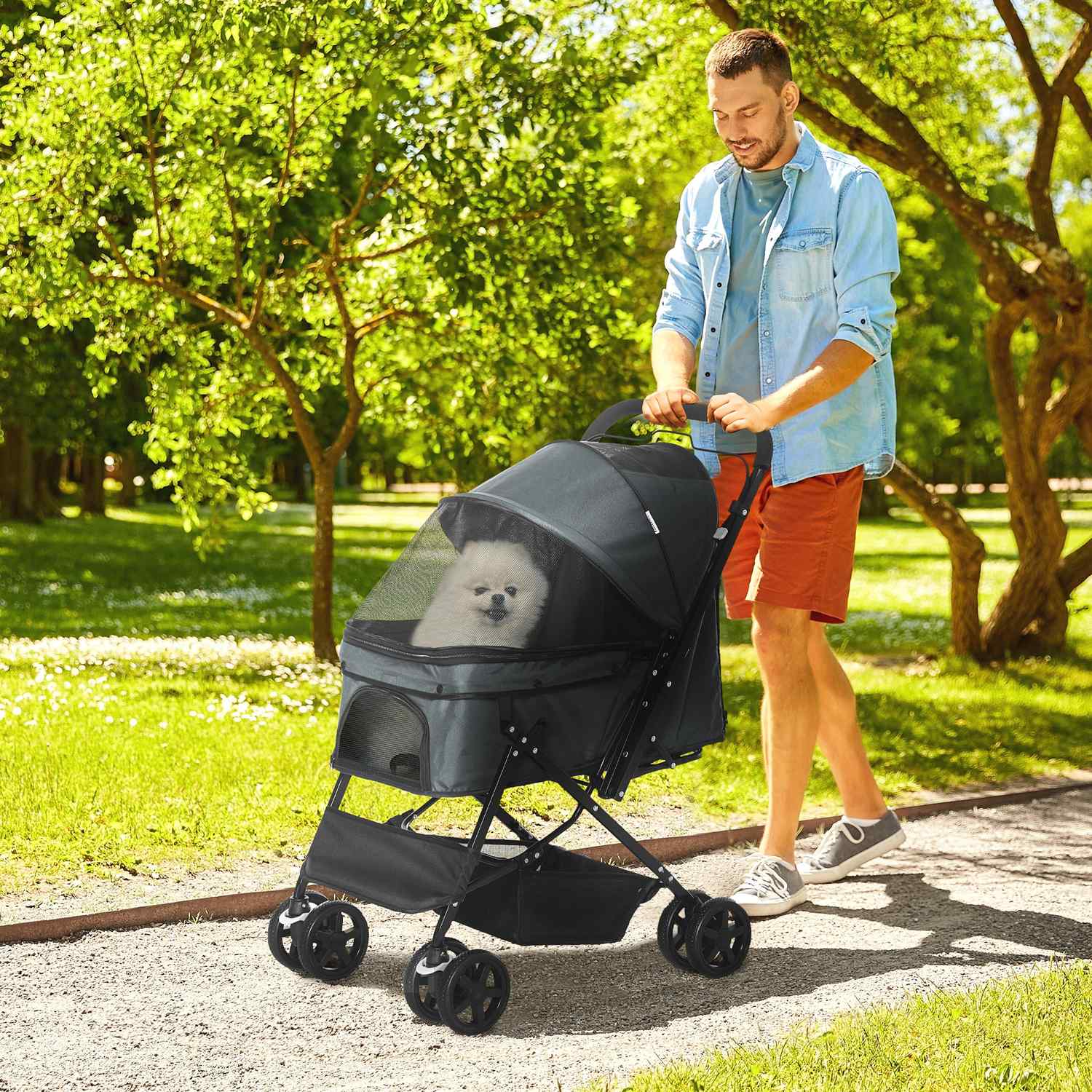 Hondenbuggy, Huisdierbuggy voor kleine huisdieren, donkergrijs Oxford 76,5 cm