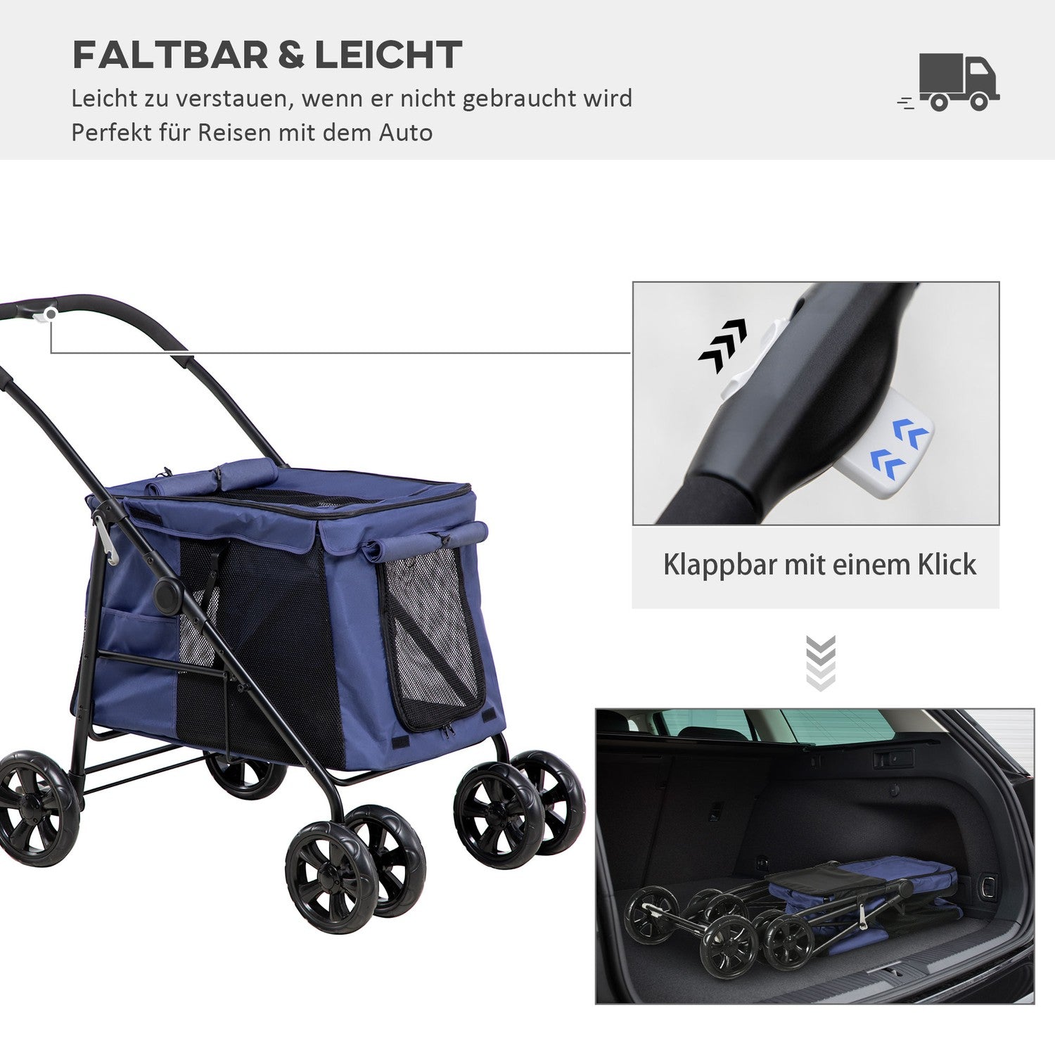 Hundebuggy mit Auflage, Netzfenster, für Hunde bis 20 kg