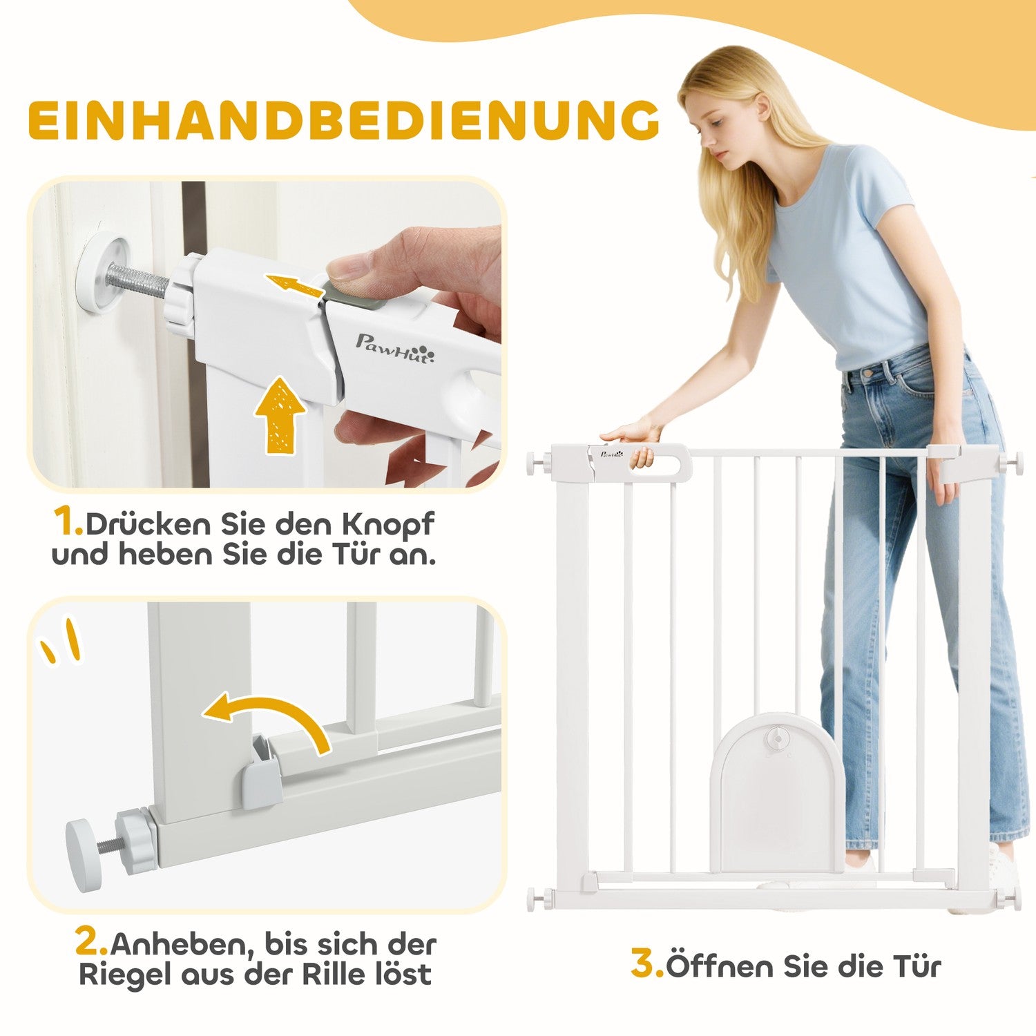 Husdjursgrind, justerbar med liten dörr, metall och plast, vit