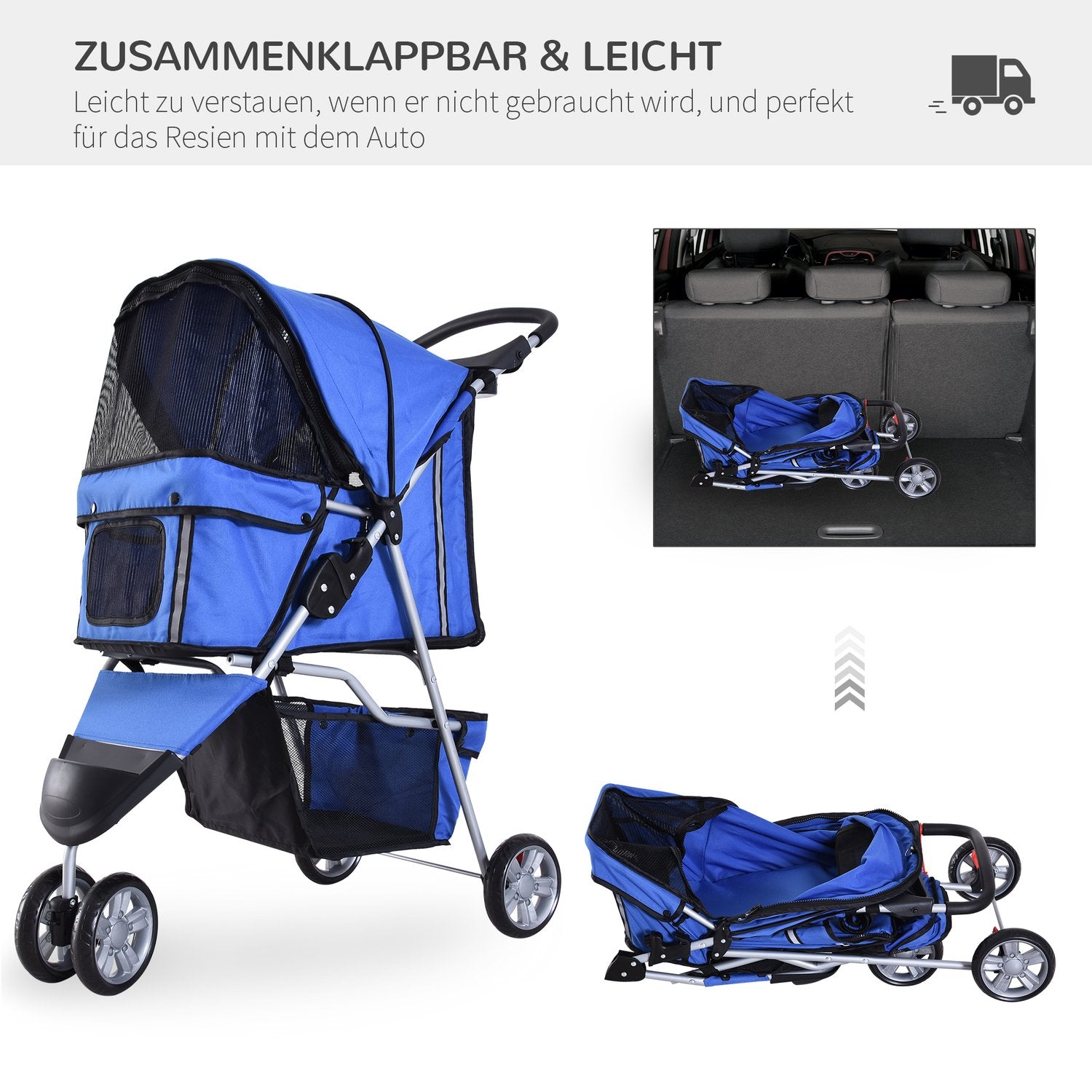 Huisdierenwagen voor honden en katten, veelkleurig blauw