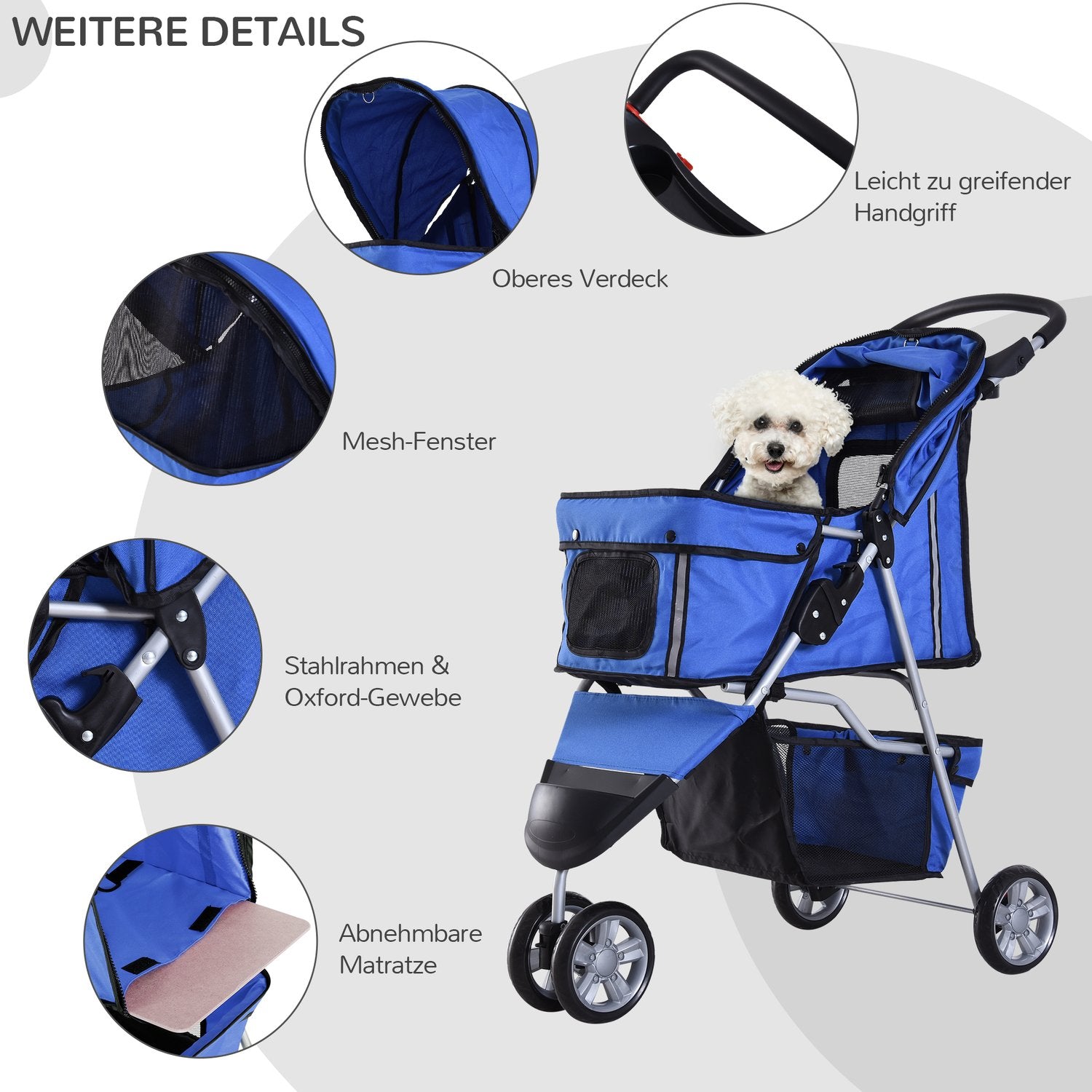 Huisdierenwagen voor honden en katten, veelkleurig blauw