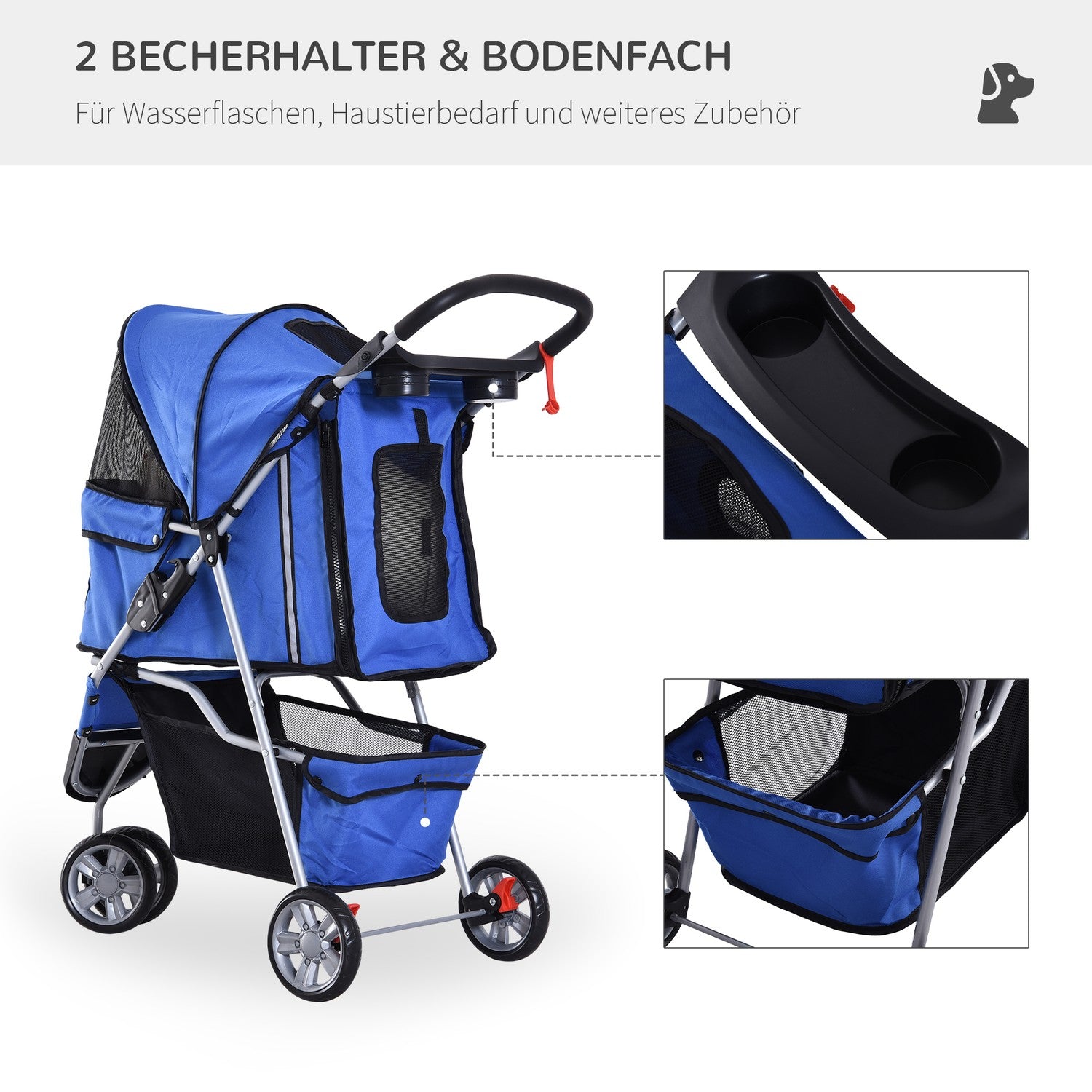 Huisdierenwagen voor honden en katten, veelkleurig blauw