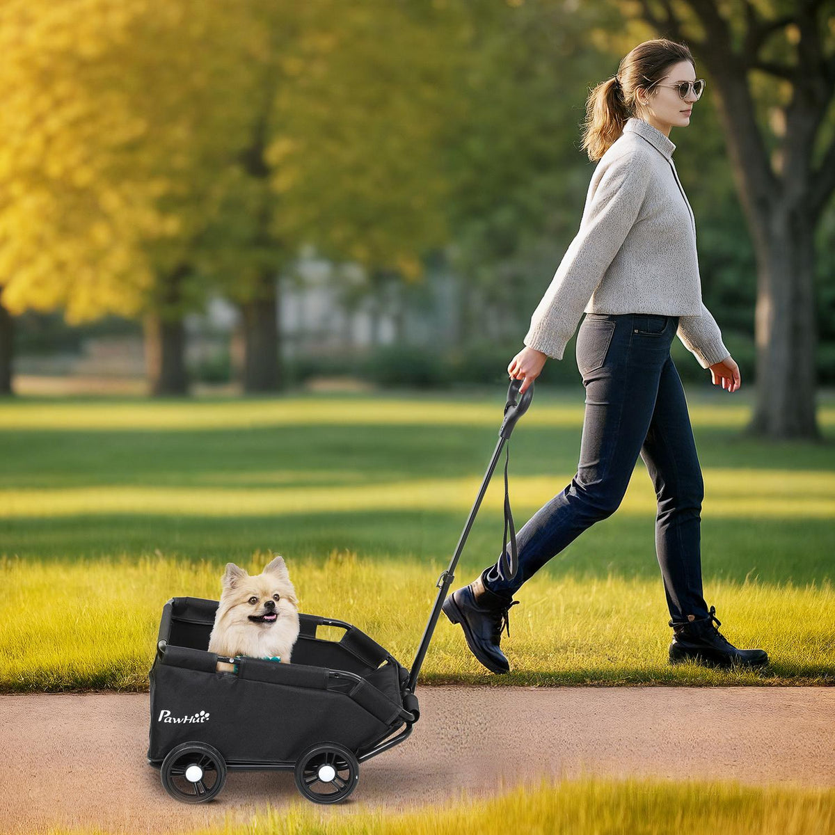 Huisdierenwagen met verstelbare handgreep, inklapbaar ontwerp