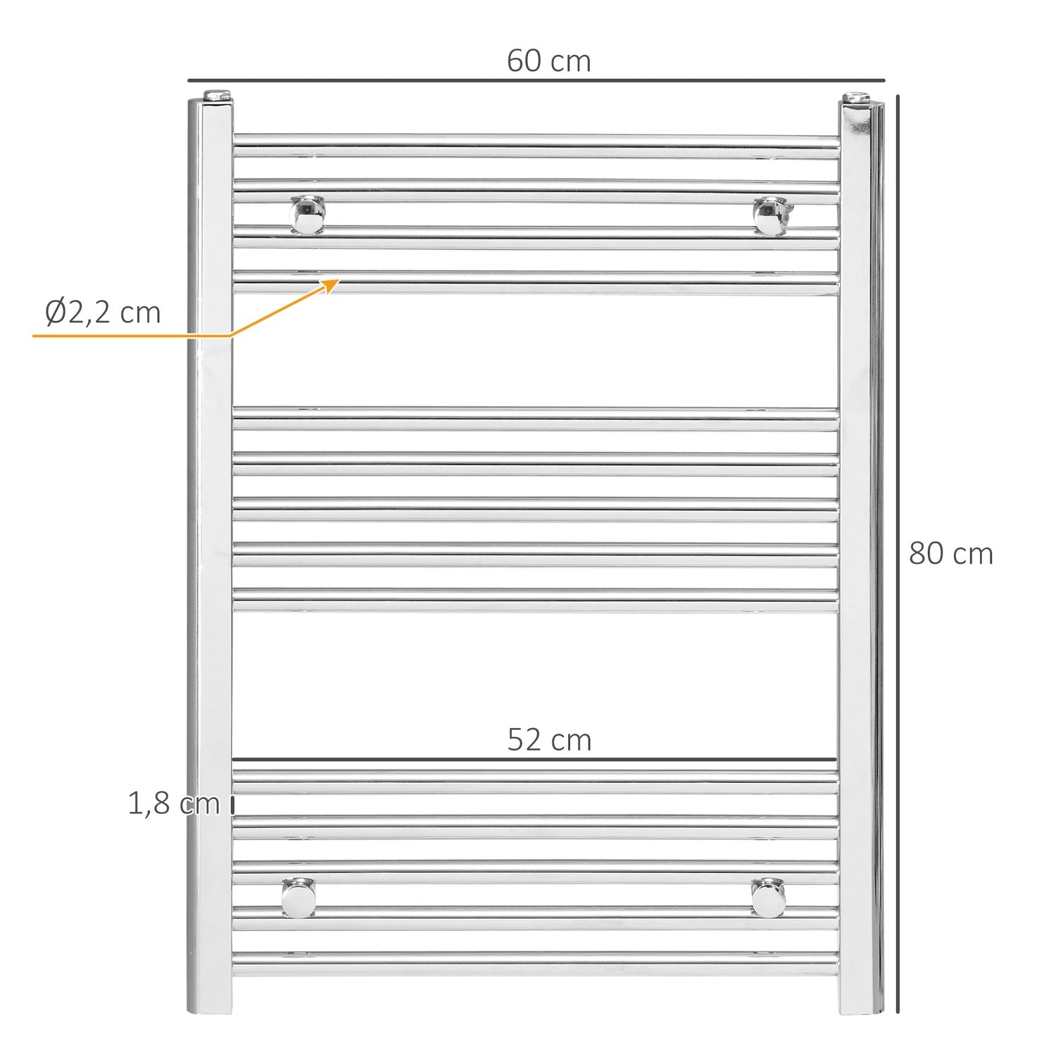 Hydronische handdoekkoeler, 14 staven koolstofstaal, 600x800 mm