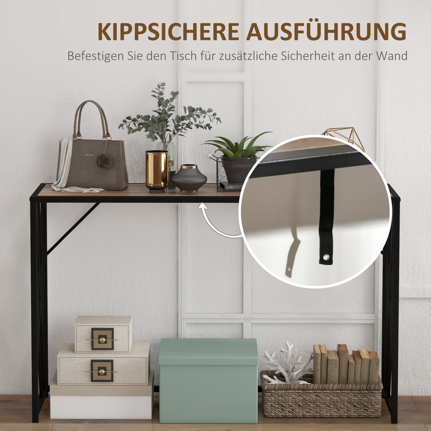 Industriële sidetable, stalen poten, 120x35x75 cm, bruin