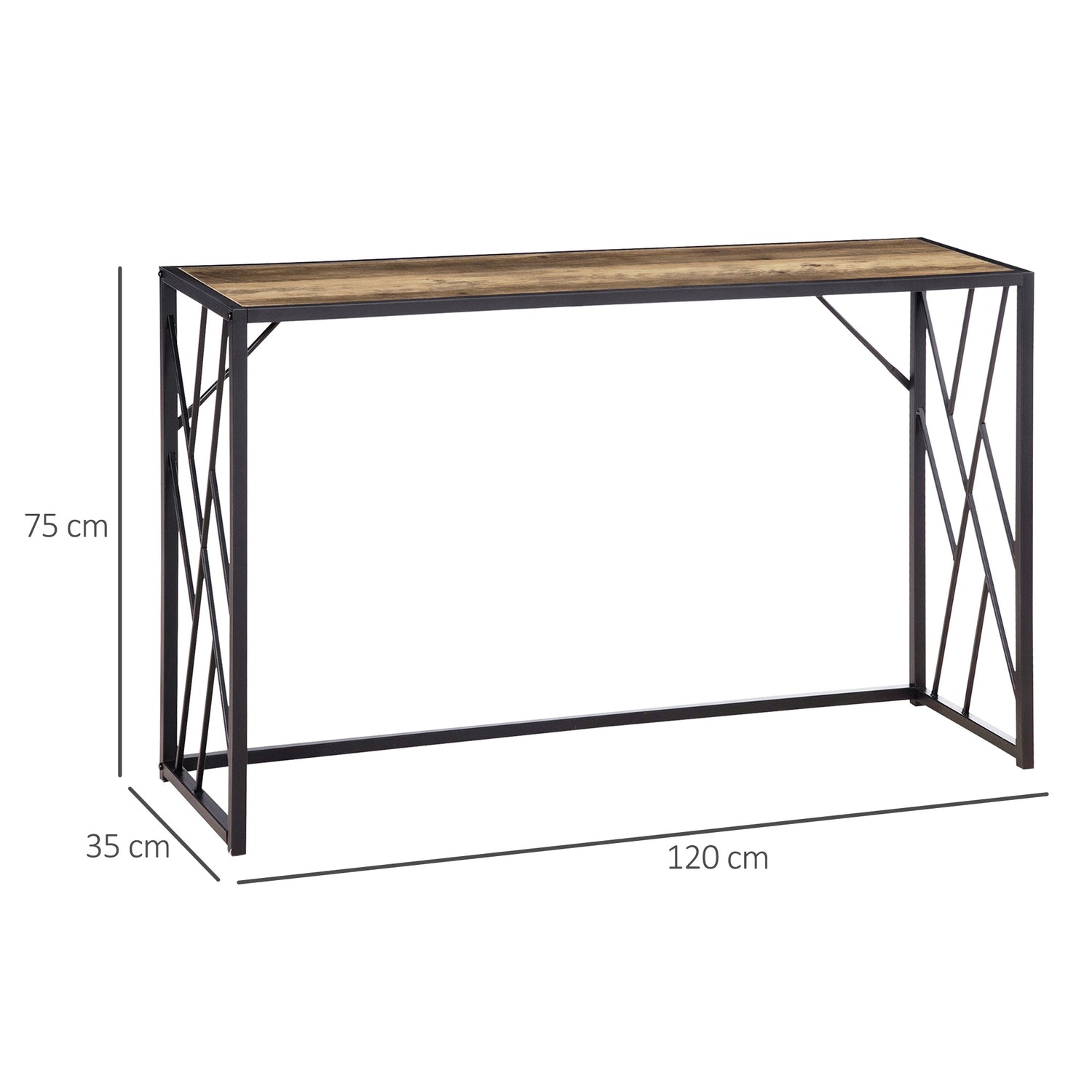 Industriële sidetable, stalen poten, 120x35x75 cm, bruin