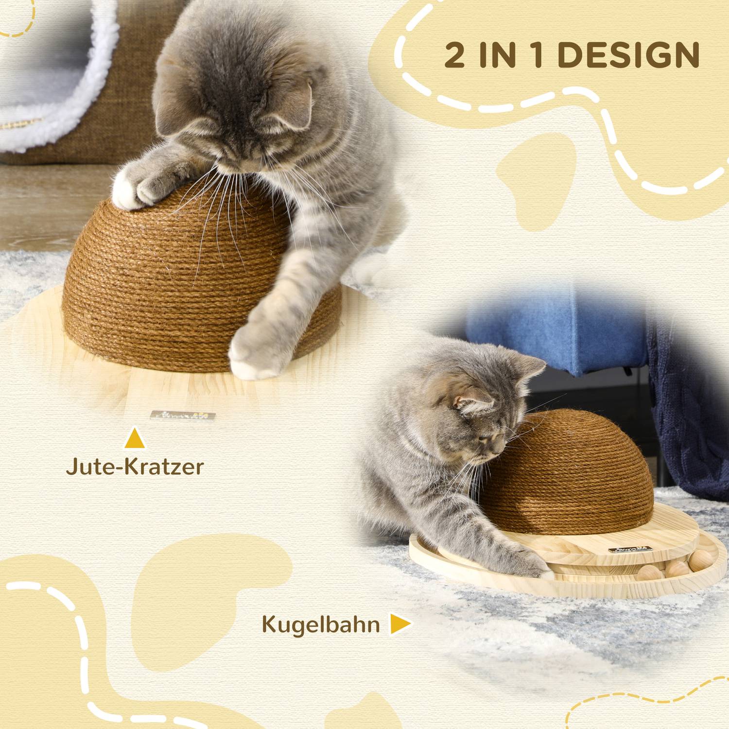 Interactief kattenspeeltje – krabplank en knikkerbaan