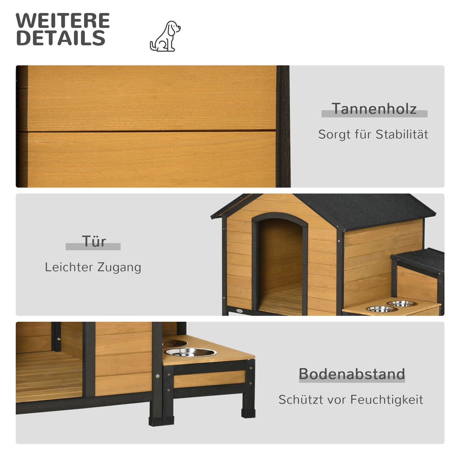 Geïsoleerd houten hondenhok, weerbestendig met voerbakken