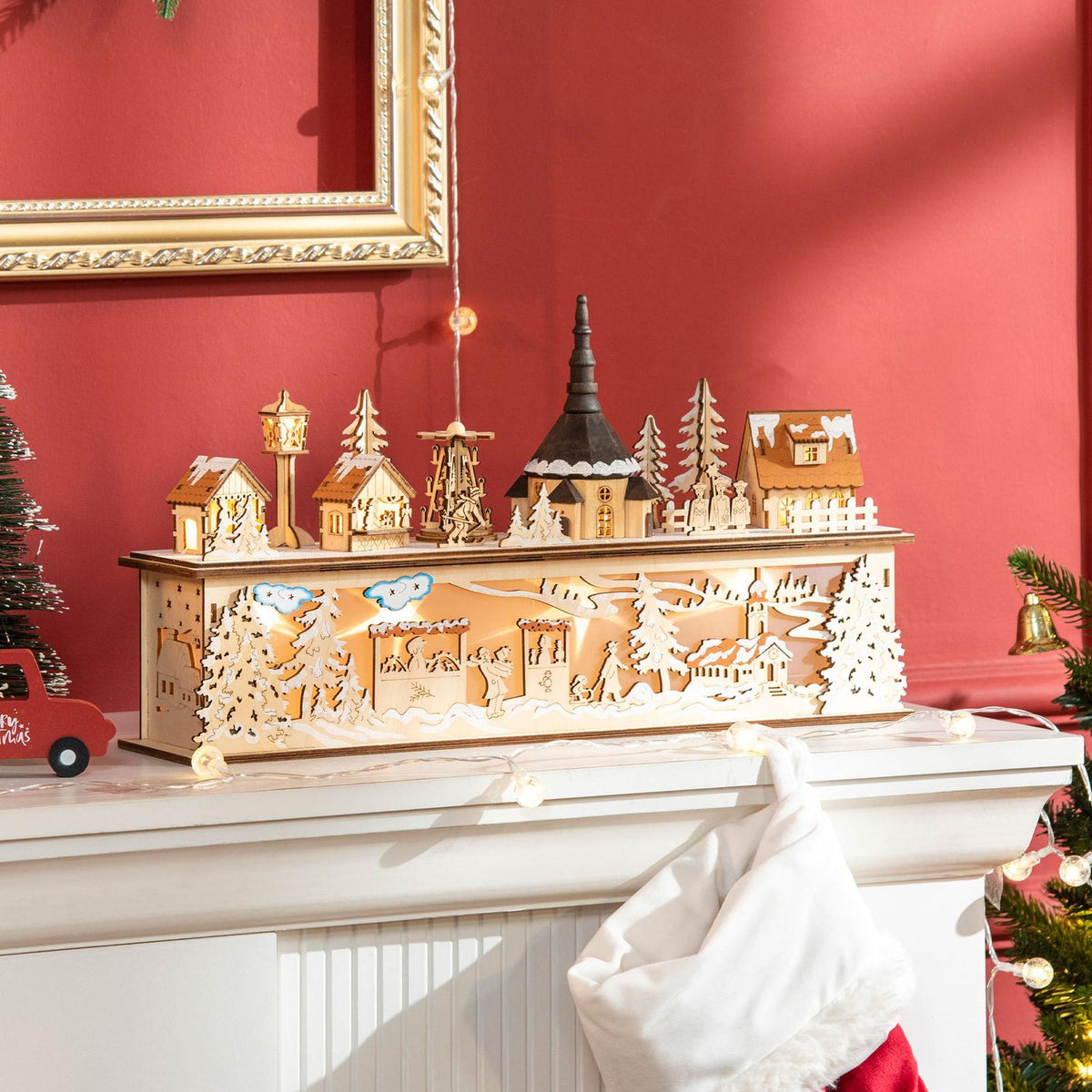 Kerststadsdecoratie, LED-verlicht winterlandschap, 45x10x25 cm