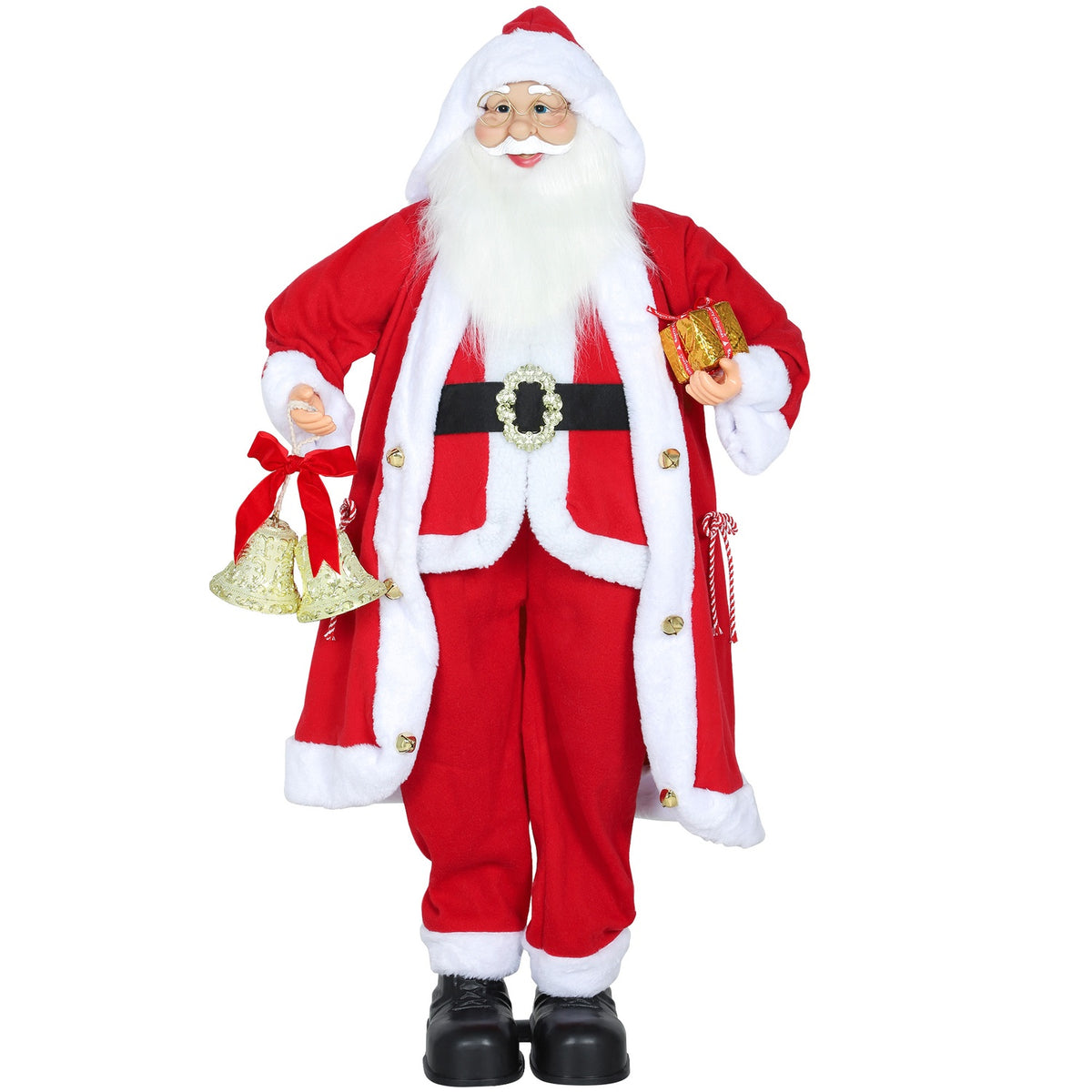 Kerstmanfiguur van 1,15 m met cadeau en bel, voor gebruik binnenshuis