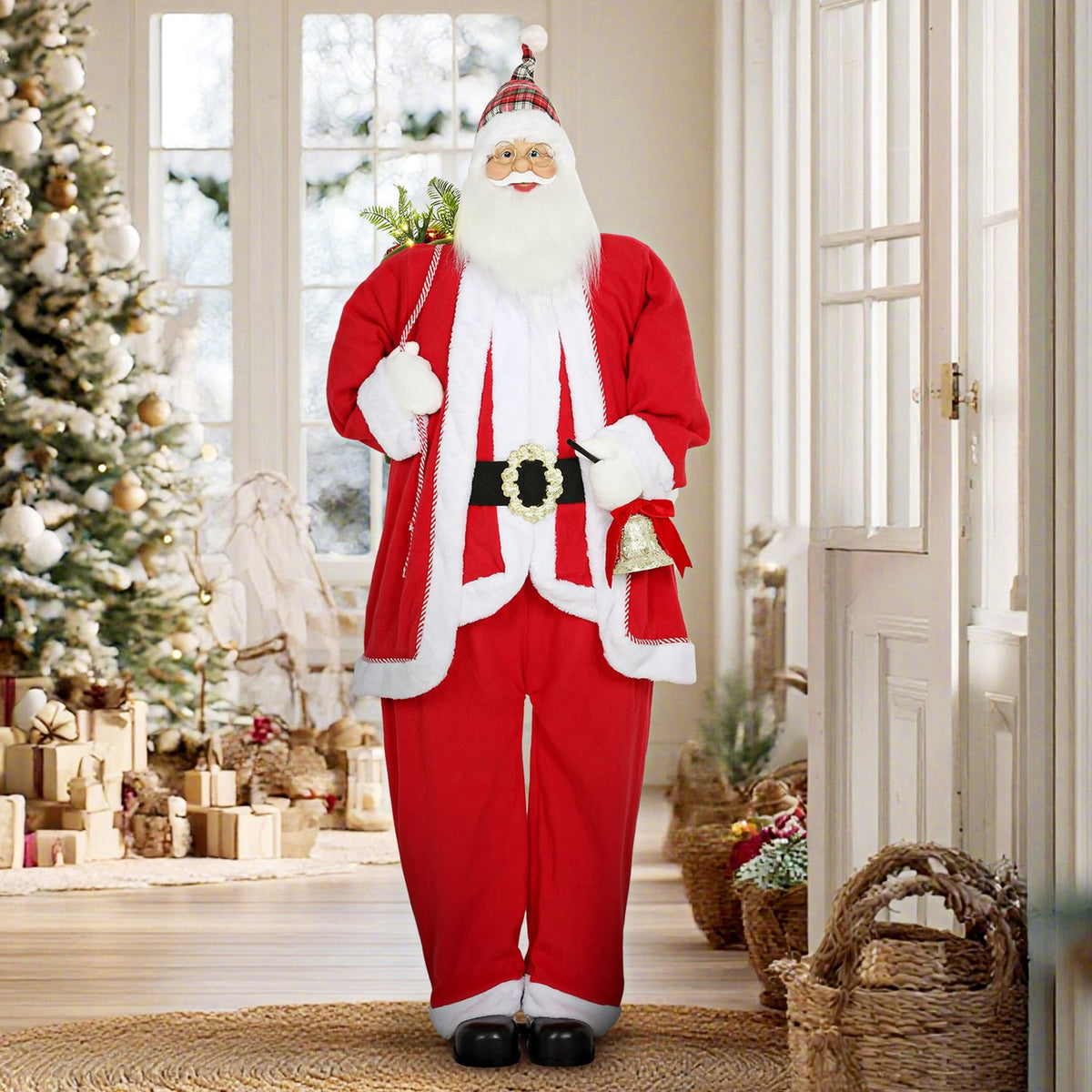 Kerstman van 1,6 m met cadeau en belgeluid