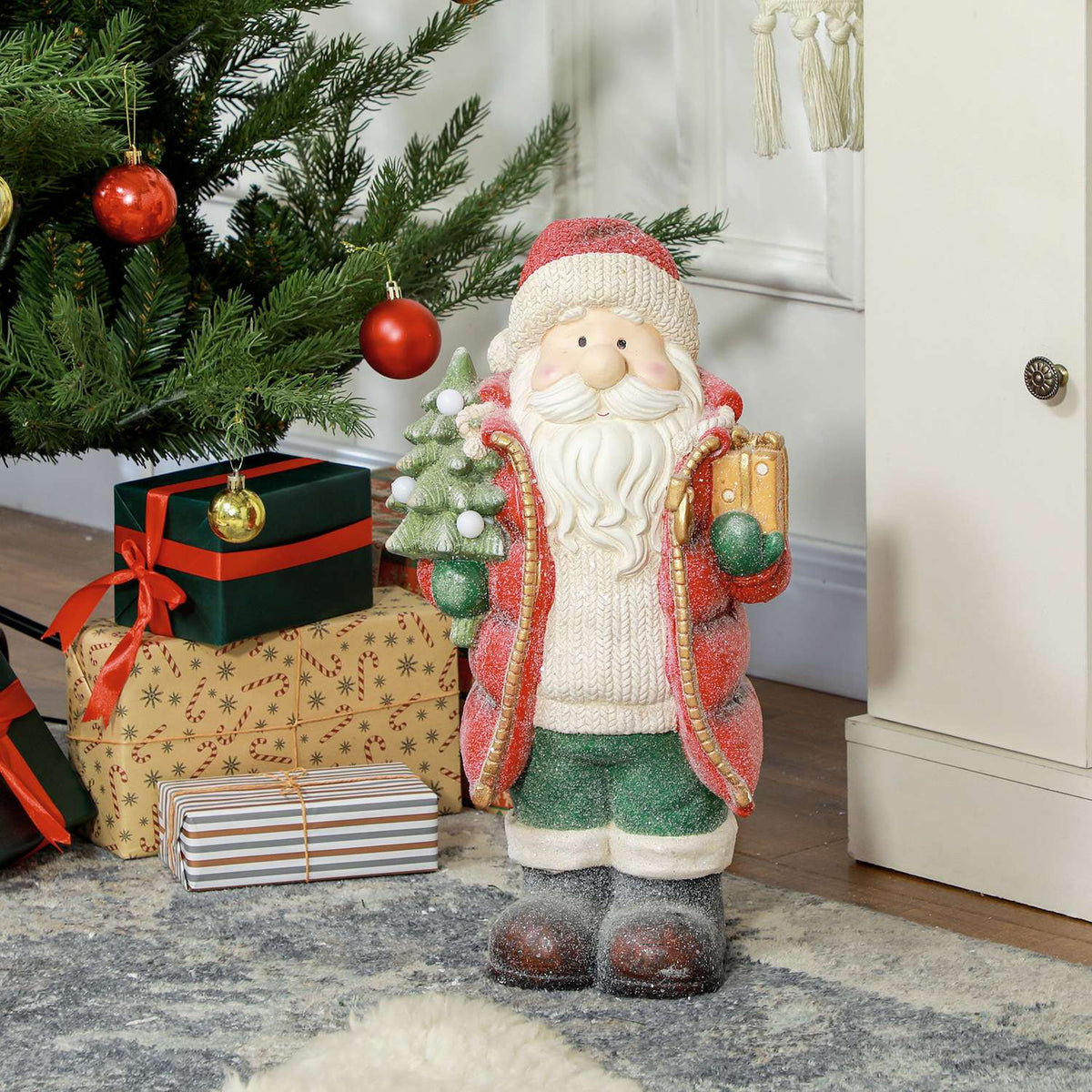 Kerstman kerstbeeldje met LED-verlichting, 50 cm