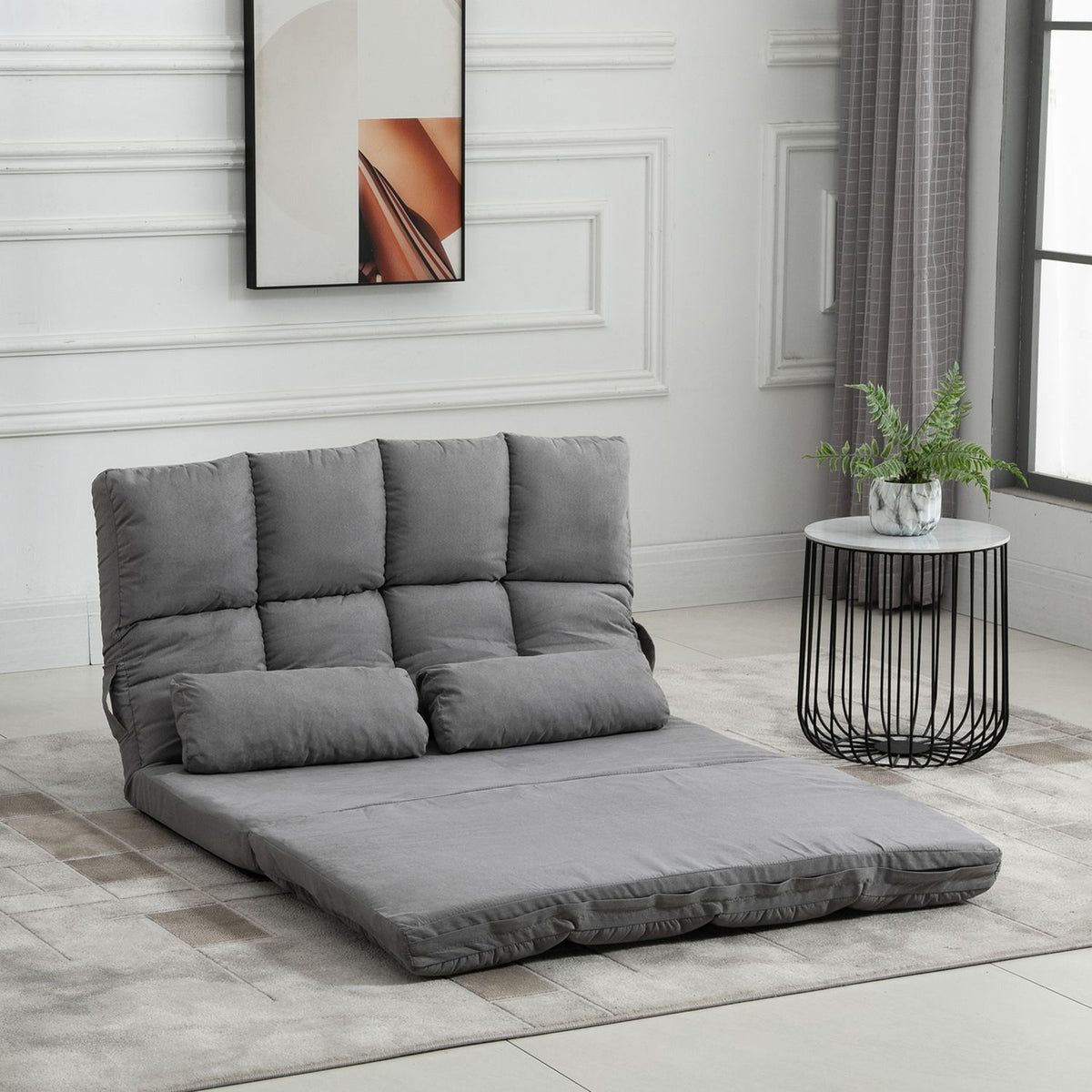 Verstelbare 2-in-1 vloerstoel & -bed met rugleuning, grijs fluweel
