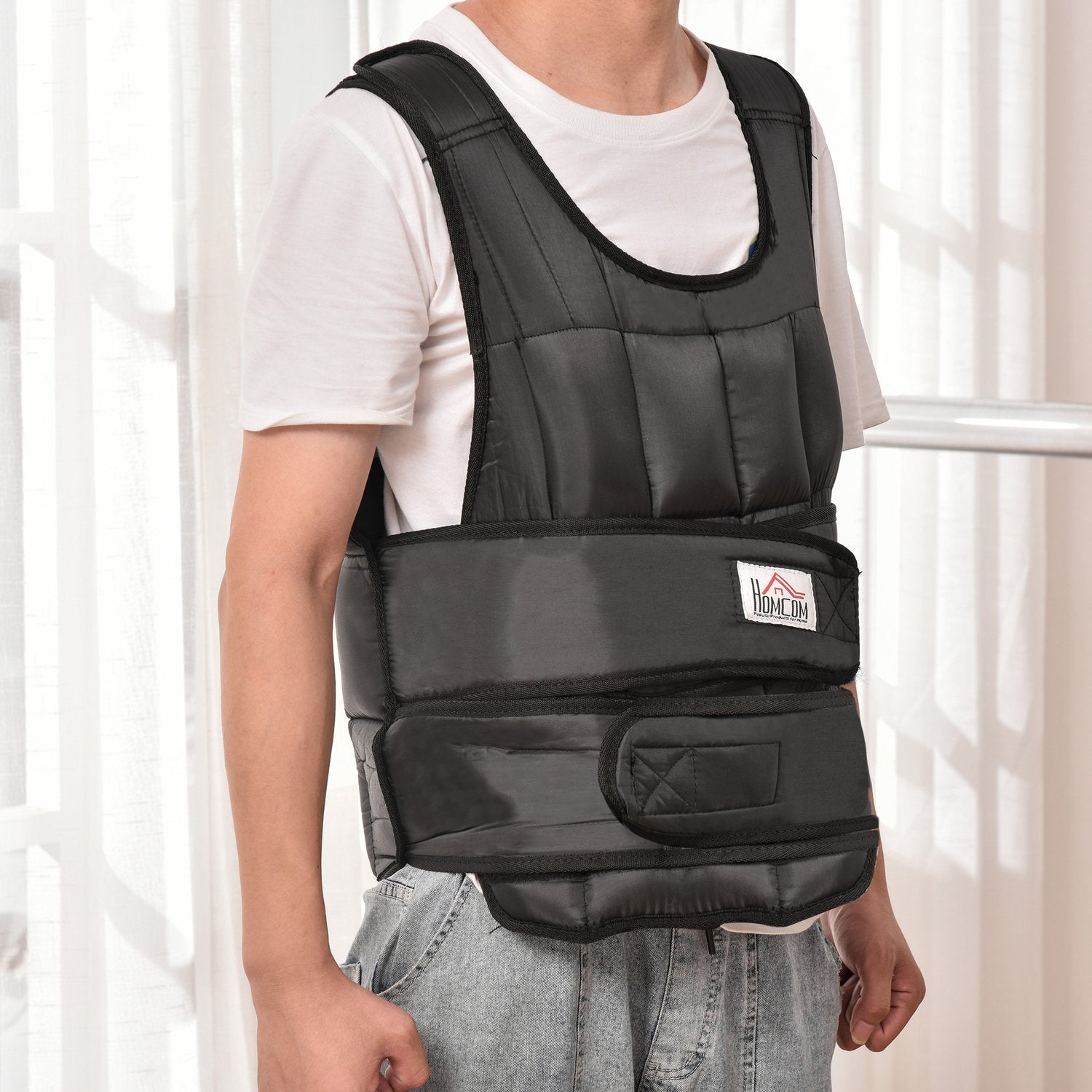 Gilet zavorrato regolabile 30 kg per allenamento di forza, nero