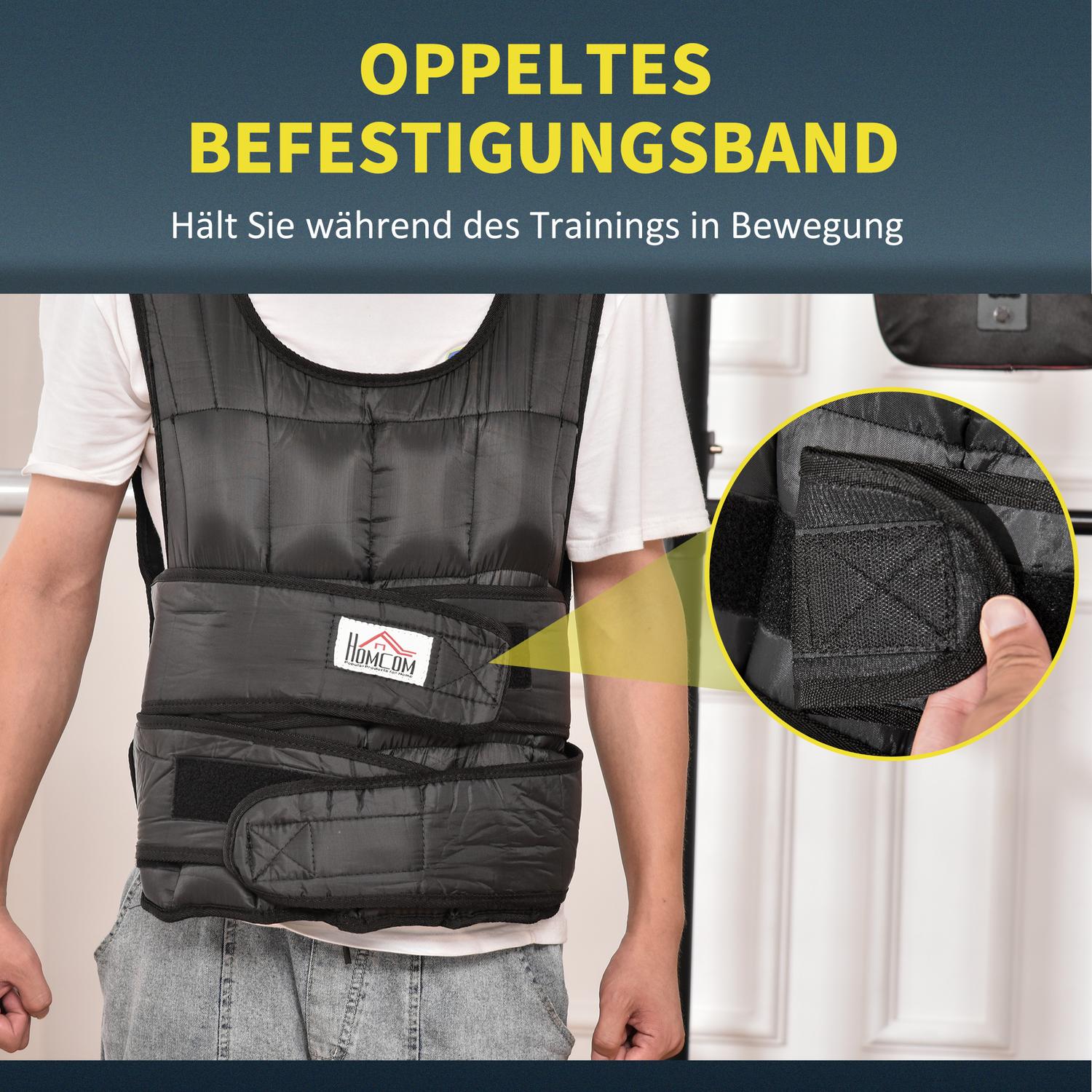 Gilet zavorrato regolabile 30 kg per allenamento di forza, nero