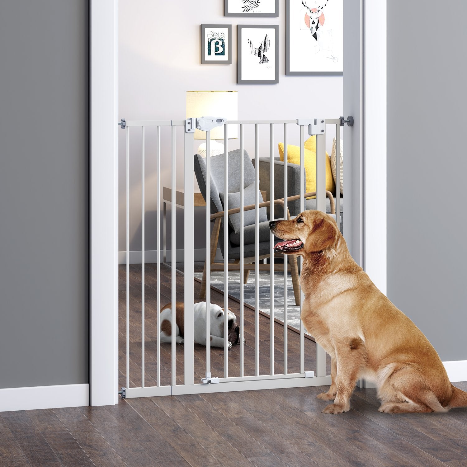 Verstelbare Pet Safety Gate, Boorvrij, Dubbele Vergrendeling, 97,5-104,1 cm