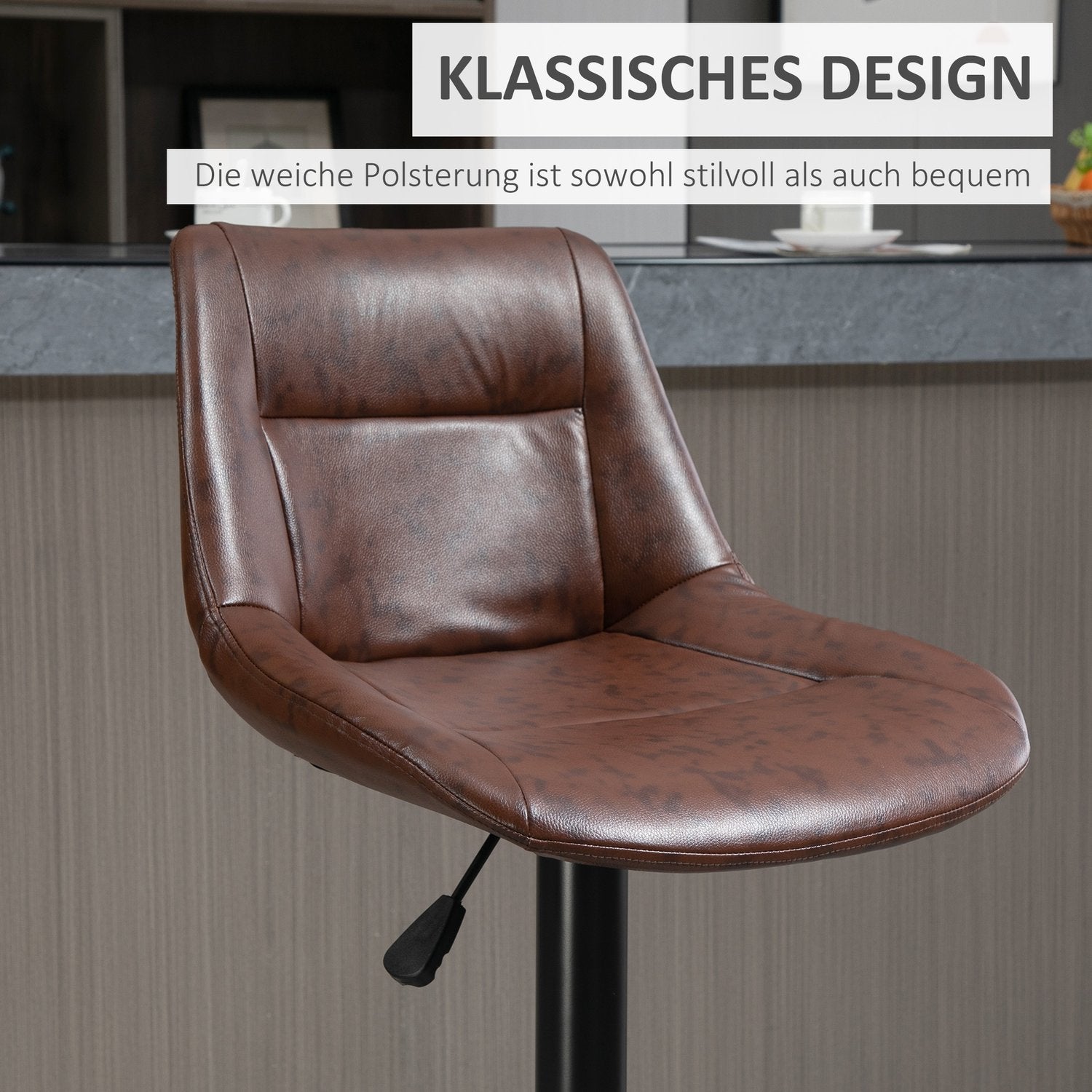 Verstelbare barkrukken van bruin kunstleer met rugleuning, set van 2