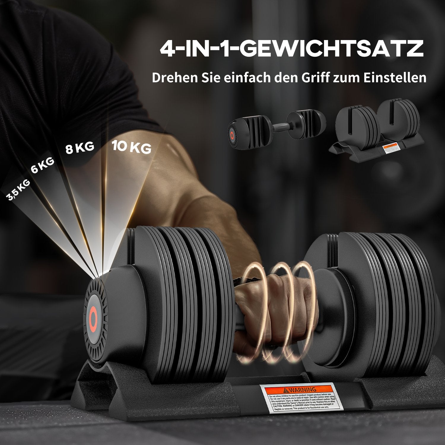 Verstelbare dumbbells met antislip handvatten, bereik 3,5-10 kg