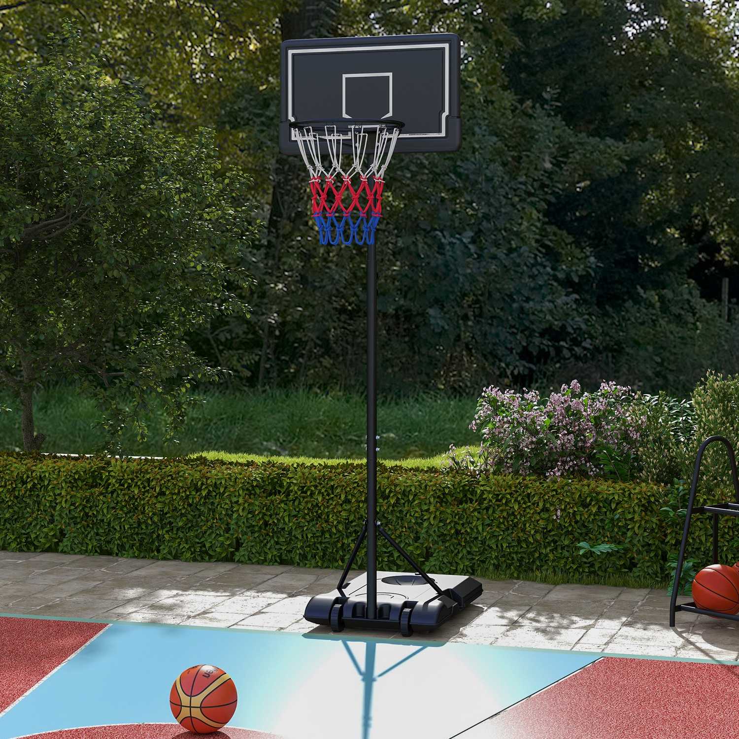 Verstelbare basketbalring met standaard en wielen, 220-250 cm