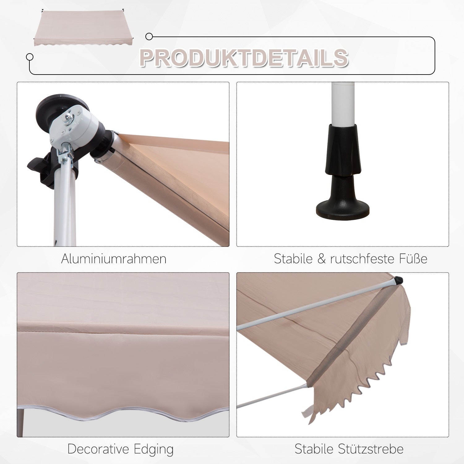 Verstelbare knikarmscherm van aluminium, 300 x 150 cm, Beige