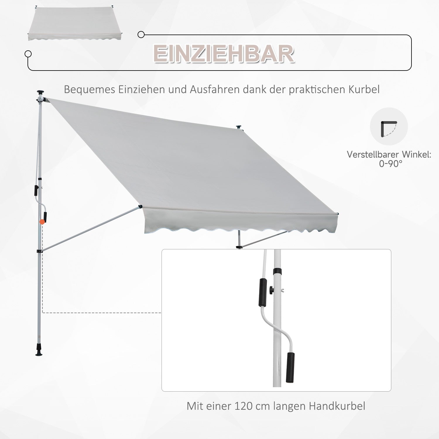 Verstelbare knikarmscherm van aluminium, 300 x 150 cm, Beige
