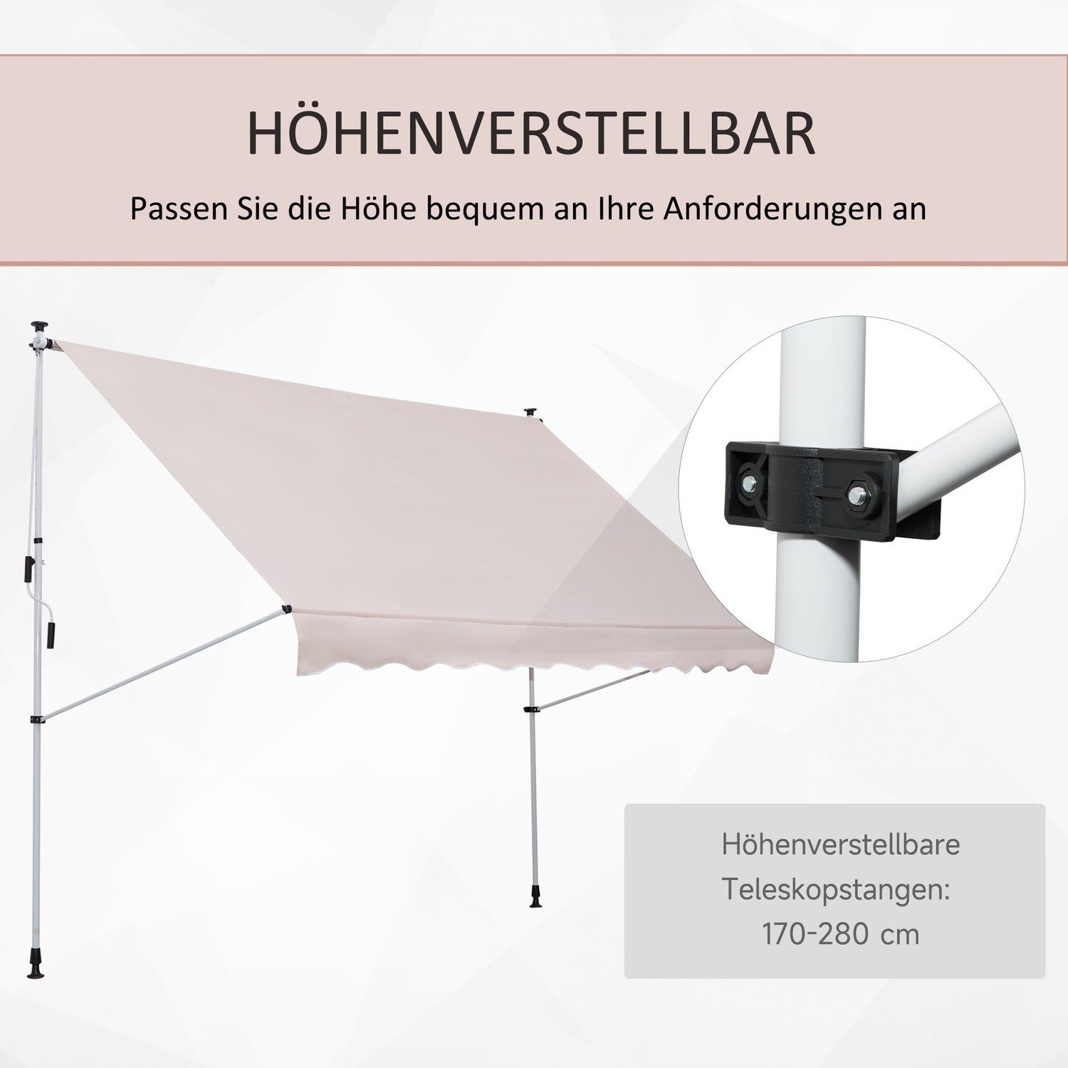 Verstelbare knikarmscherm van aluminium, 300 x 150 cm, Beige
