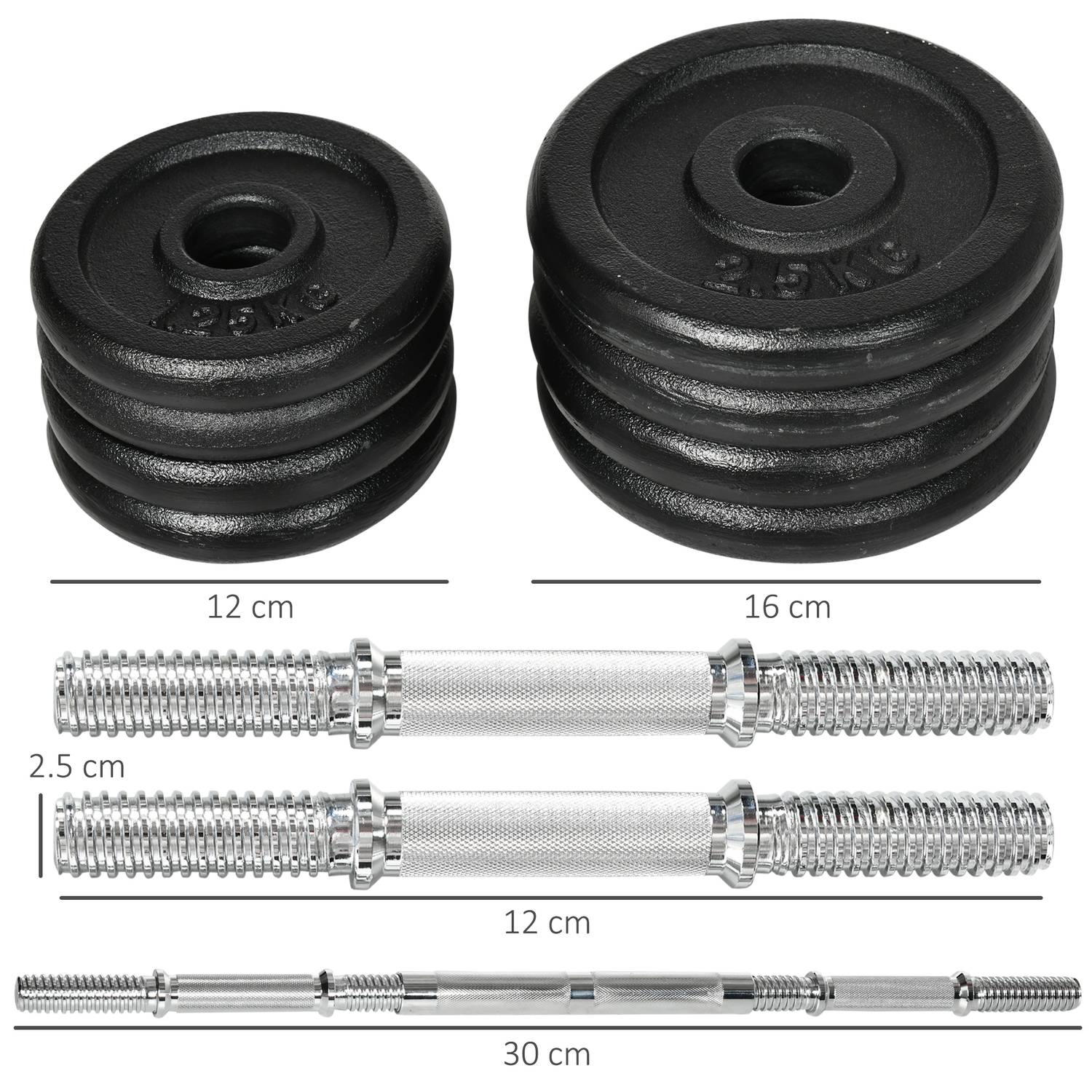 Justerbar hantel- och skivstångssats, 20 kg, antisladd