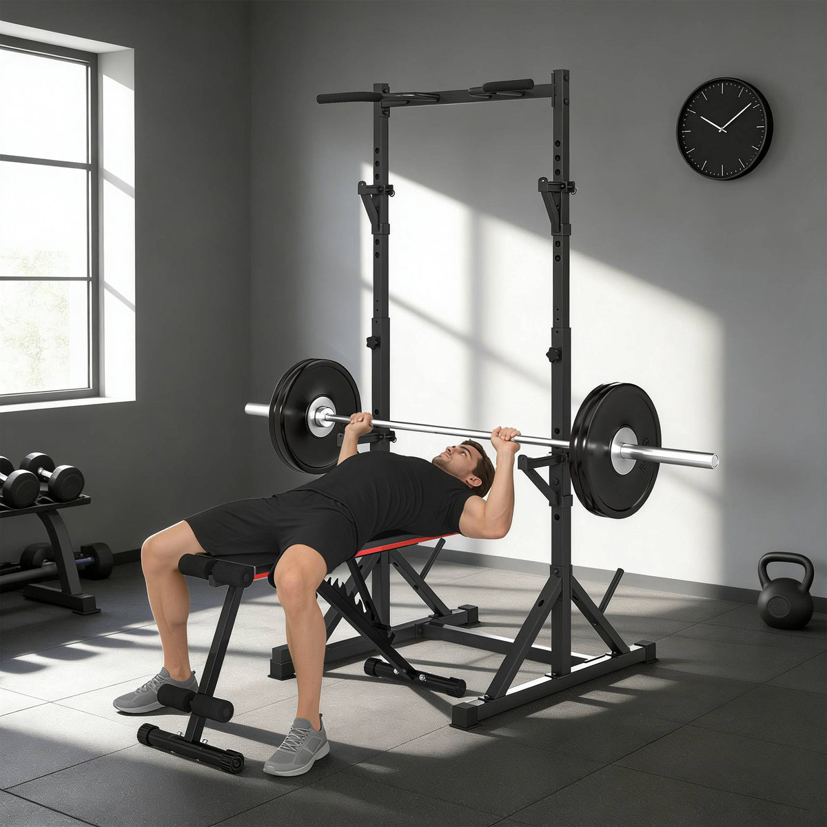 Verstelbaar squatrek met pull-upstang, 200 kg, zwart