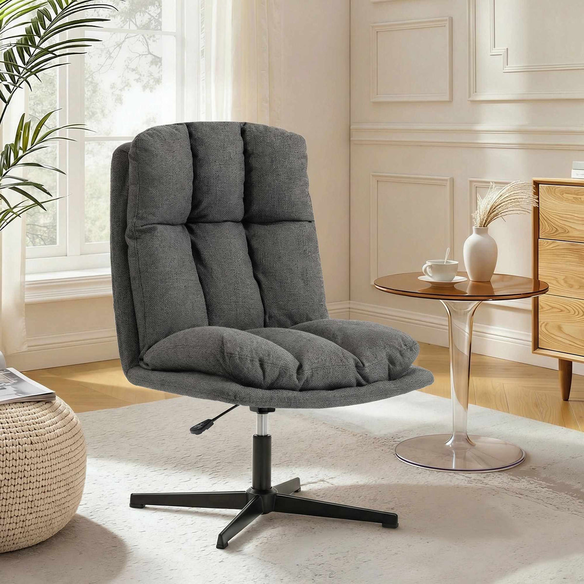 Verstelbare draaifauteuil, zitting van 62 cm, donkergrijs