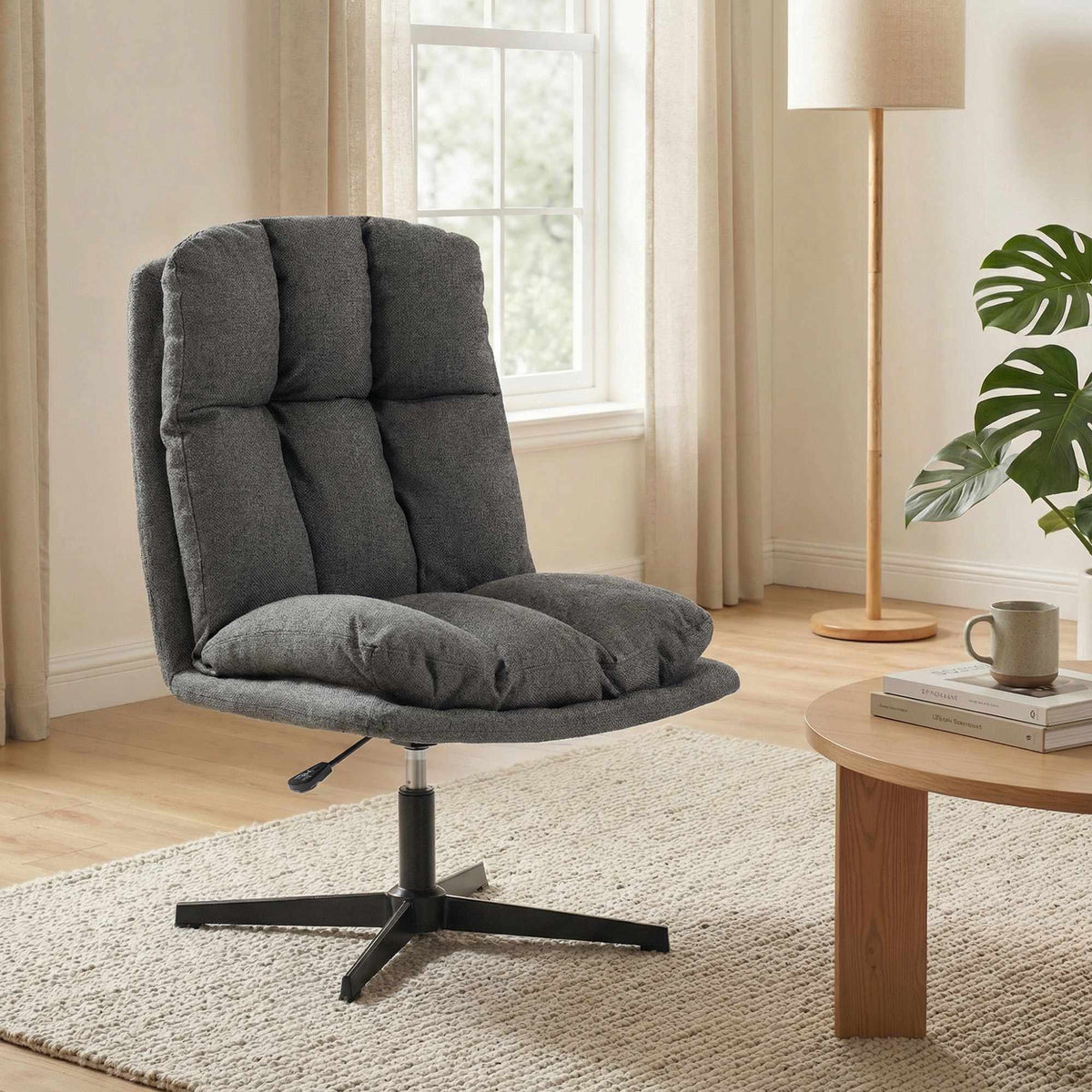 Verstelbare draaifauteuil, zitting van 62 cm, donkergrijs