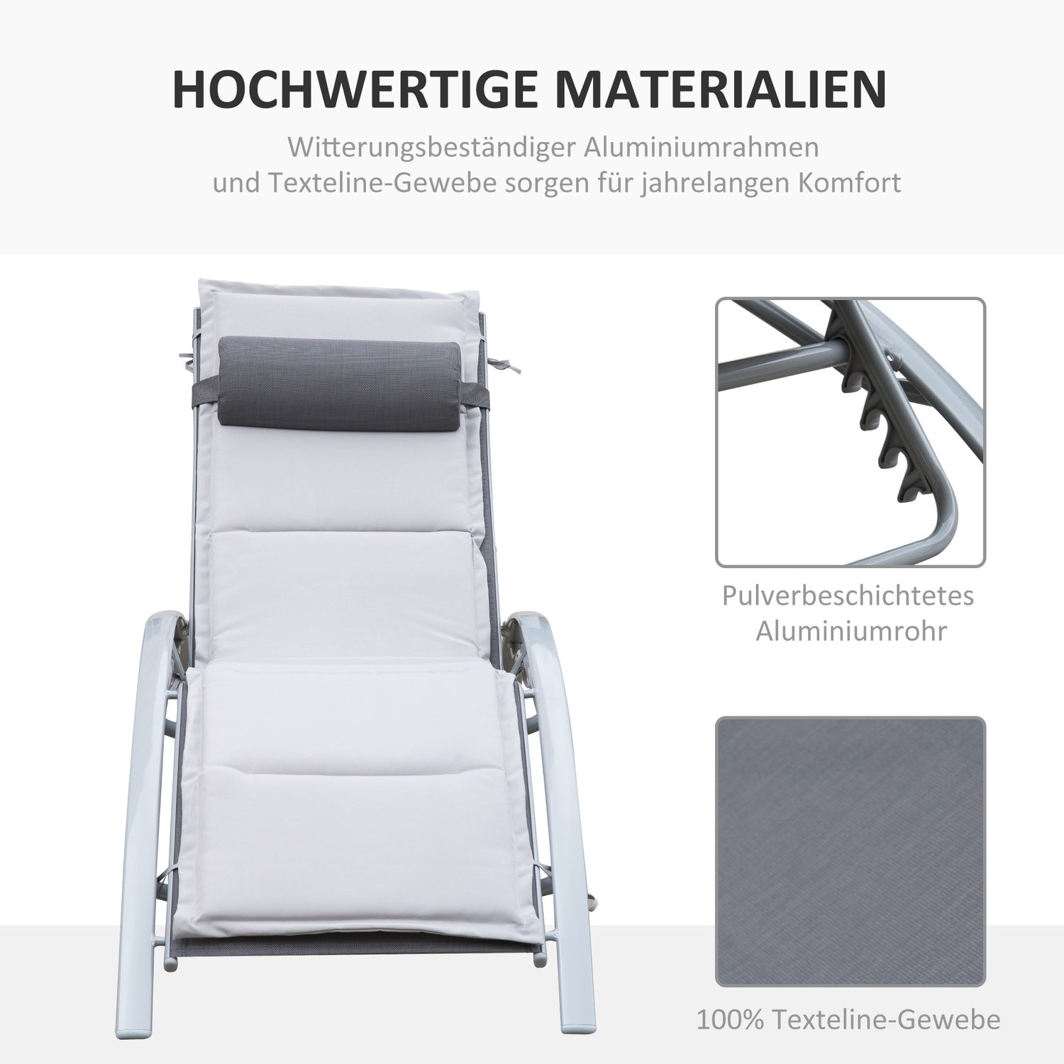Verstelbare aluminium ligstoel – Grijs, 170 x 64 x 82 cm