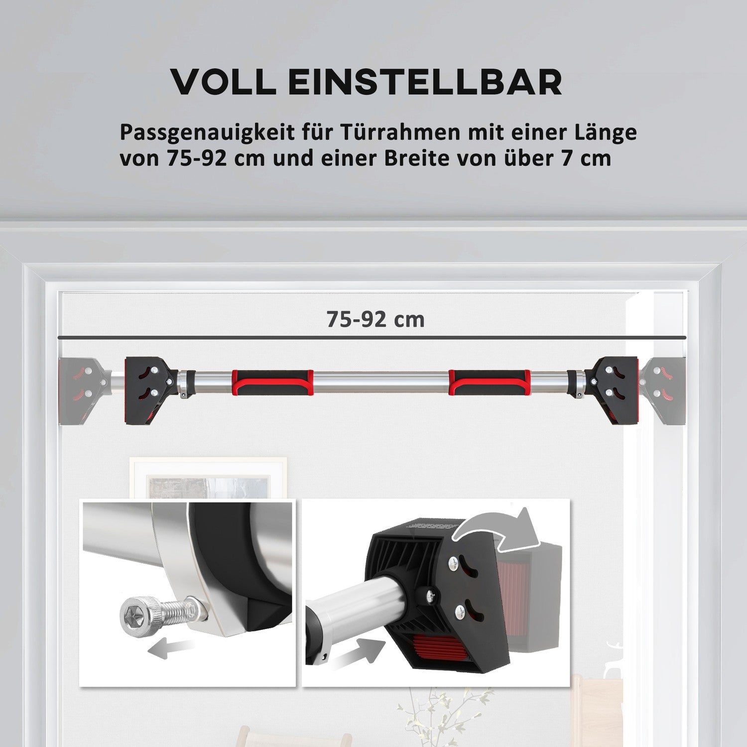Verstelbare stalen optrekstang, antislip, deur- of wandbevestiging