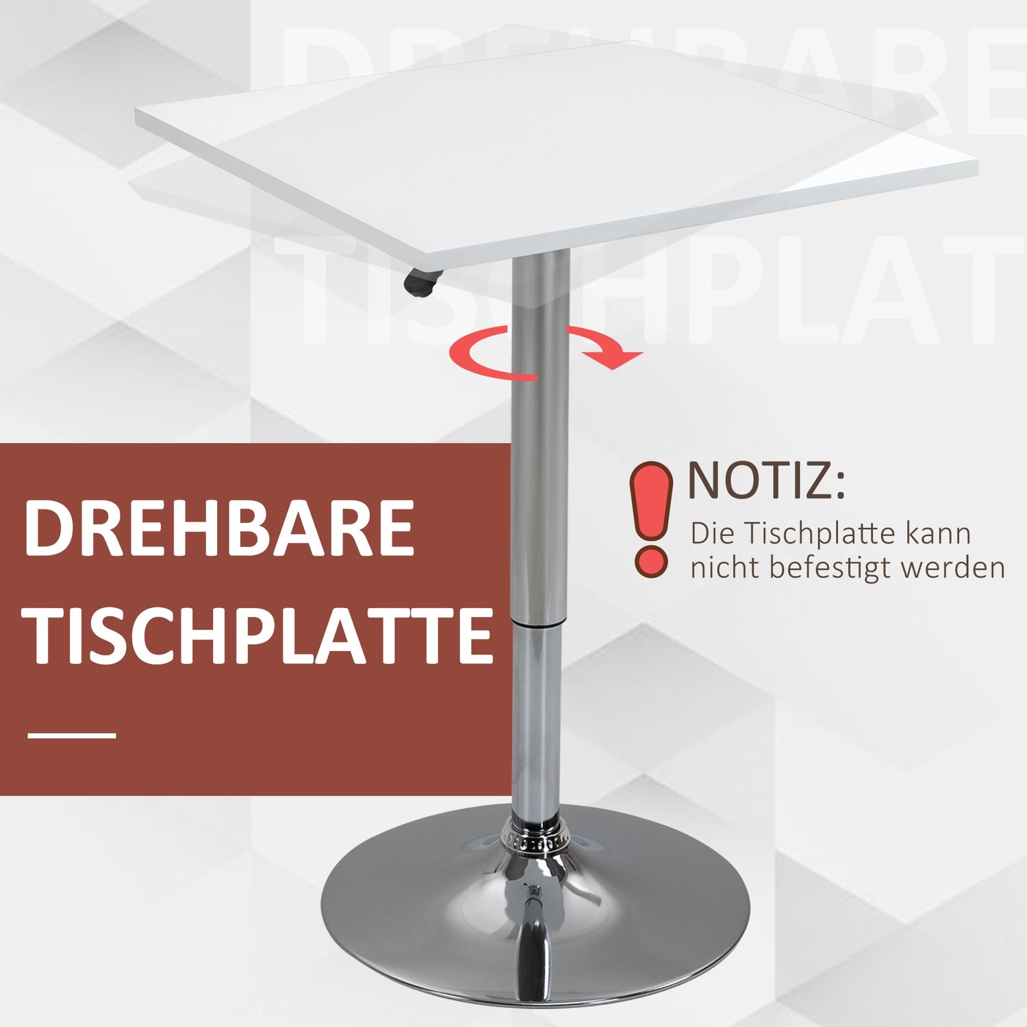 Justerbart Barbord – Fyrkantigt, 69-91 cm, Vit/Silver