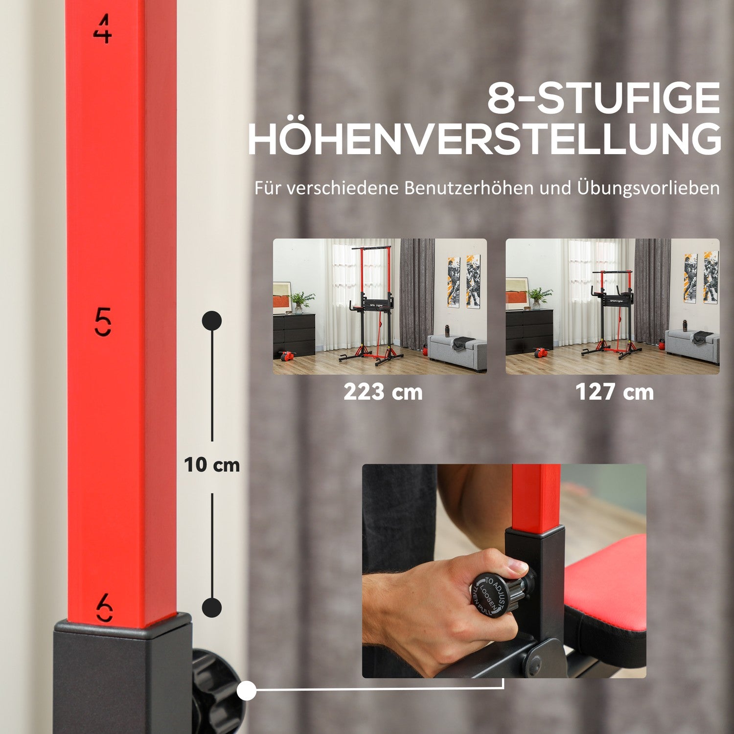 Verstelbare opvouwbare Power Tower 127-223 cm voor thuisgym